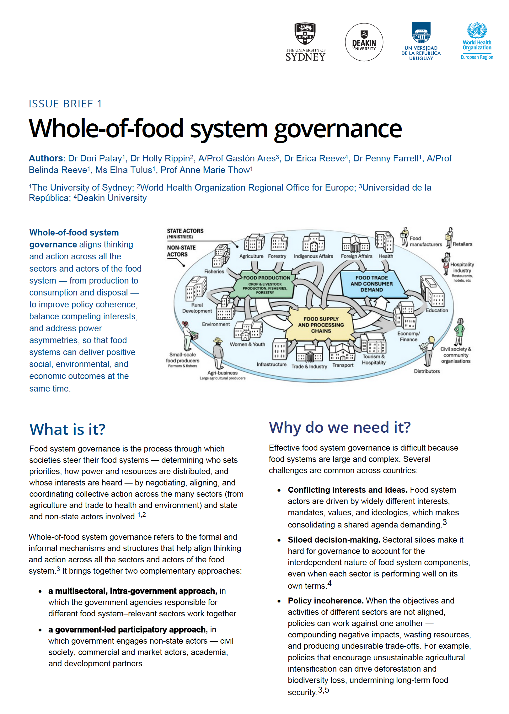 Cover of Issue Brief 1: Whole-of-Food System Governance, University of Sydney