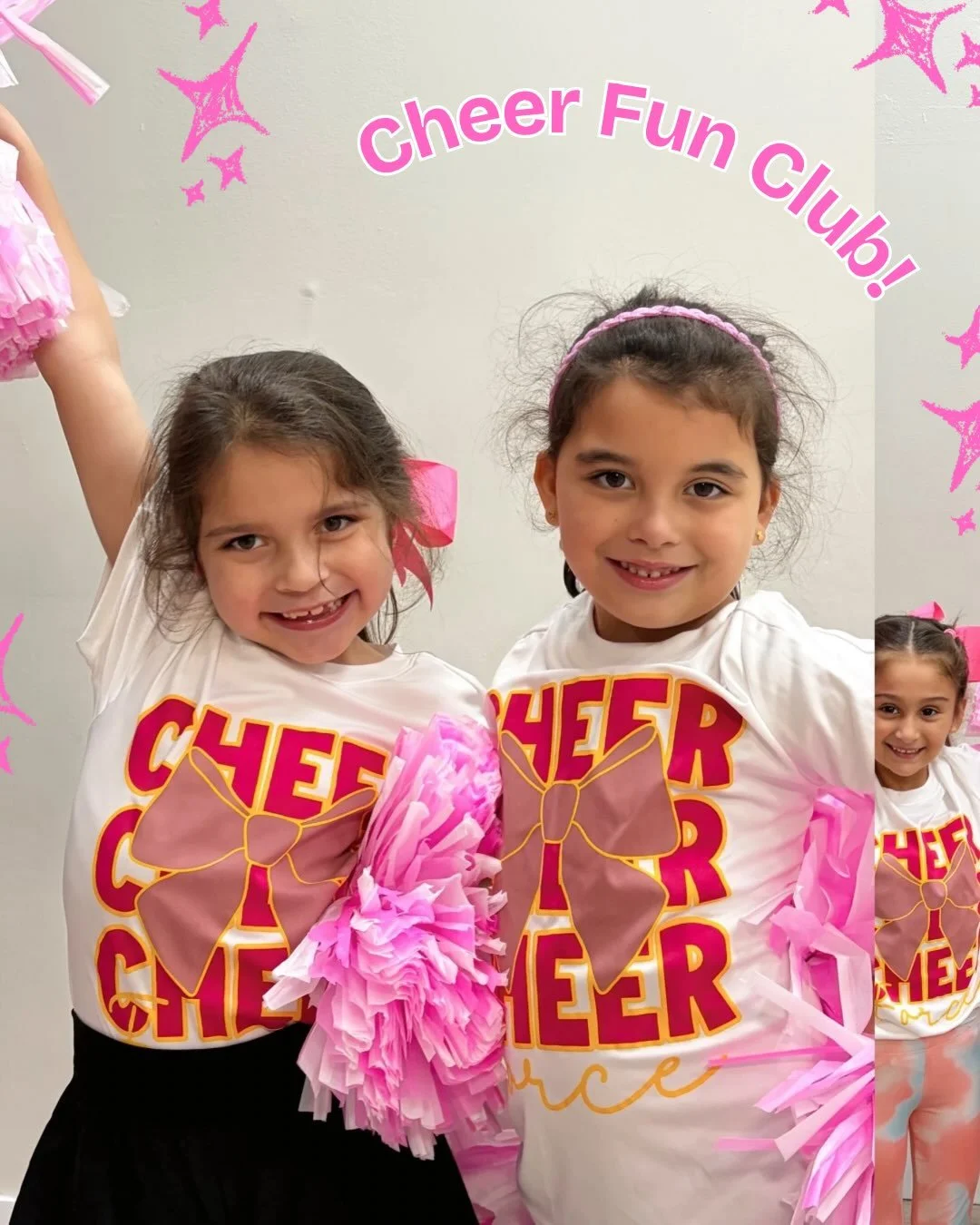 Poms up, smiles on! 🎀📣 Our Cheer Fun Club girls are having so much fun learning, cheering, and showing off their poms! ✨