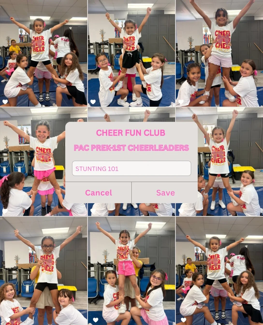 Stunt time at PAC! 🎀📣 Our Cheer Fun Club girls had so much fun learning and practicing their stunts! #cfc #cheerfunclub