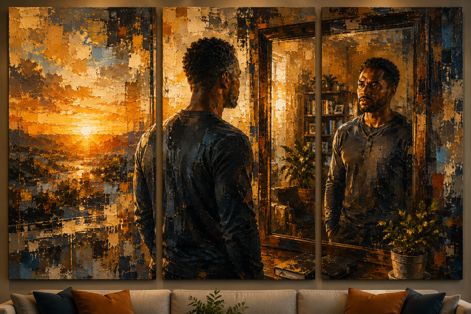 Contemplation at sunset in the mirror