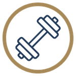 Outline of a dumbbell within a circle.