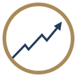 A circular icon with a blue upward trending line graph inside.
