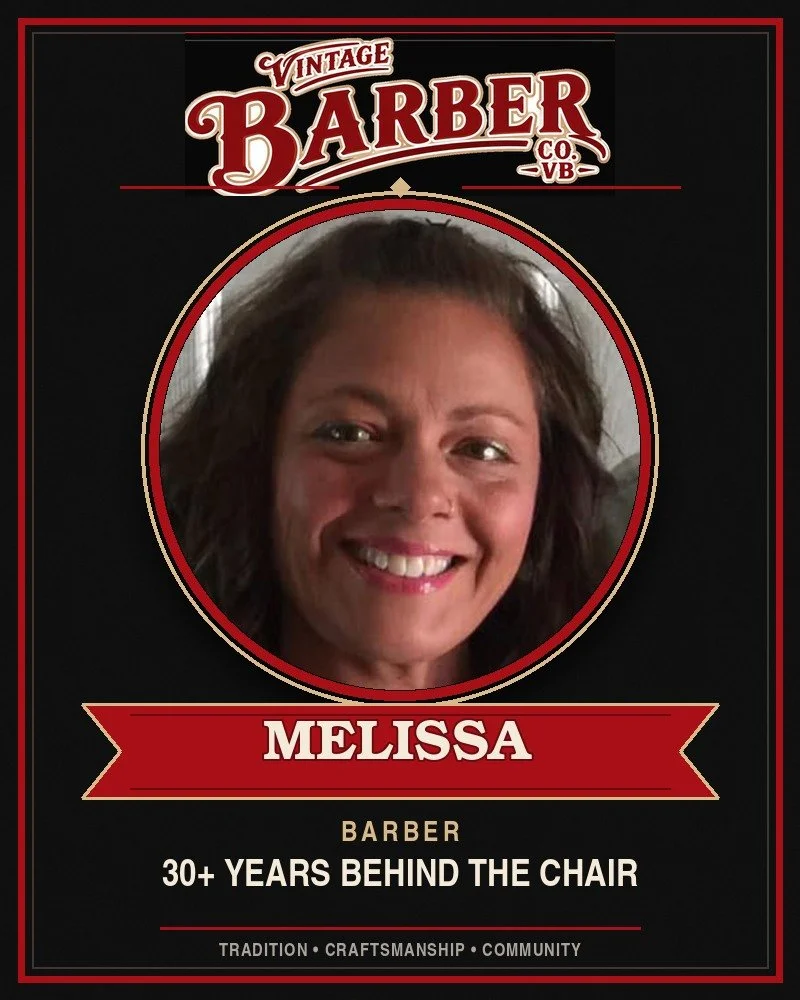 Melissa, barber at Vintage Barber Company VB, 30+ years behind the chair