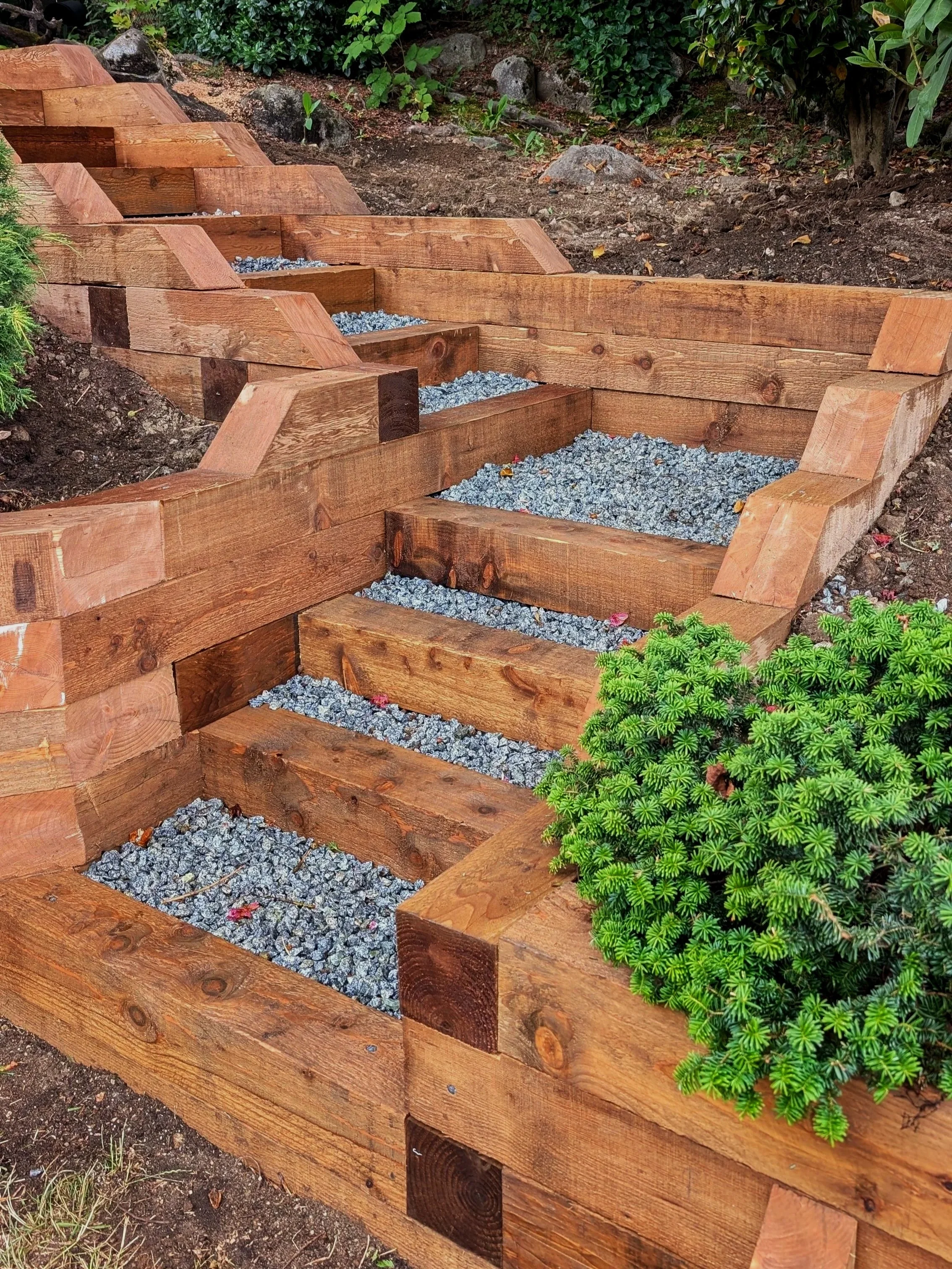 6x6 lumber steps with gravel - Port Coquitlam