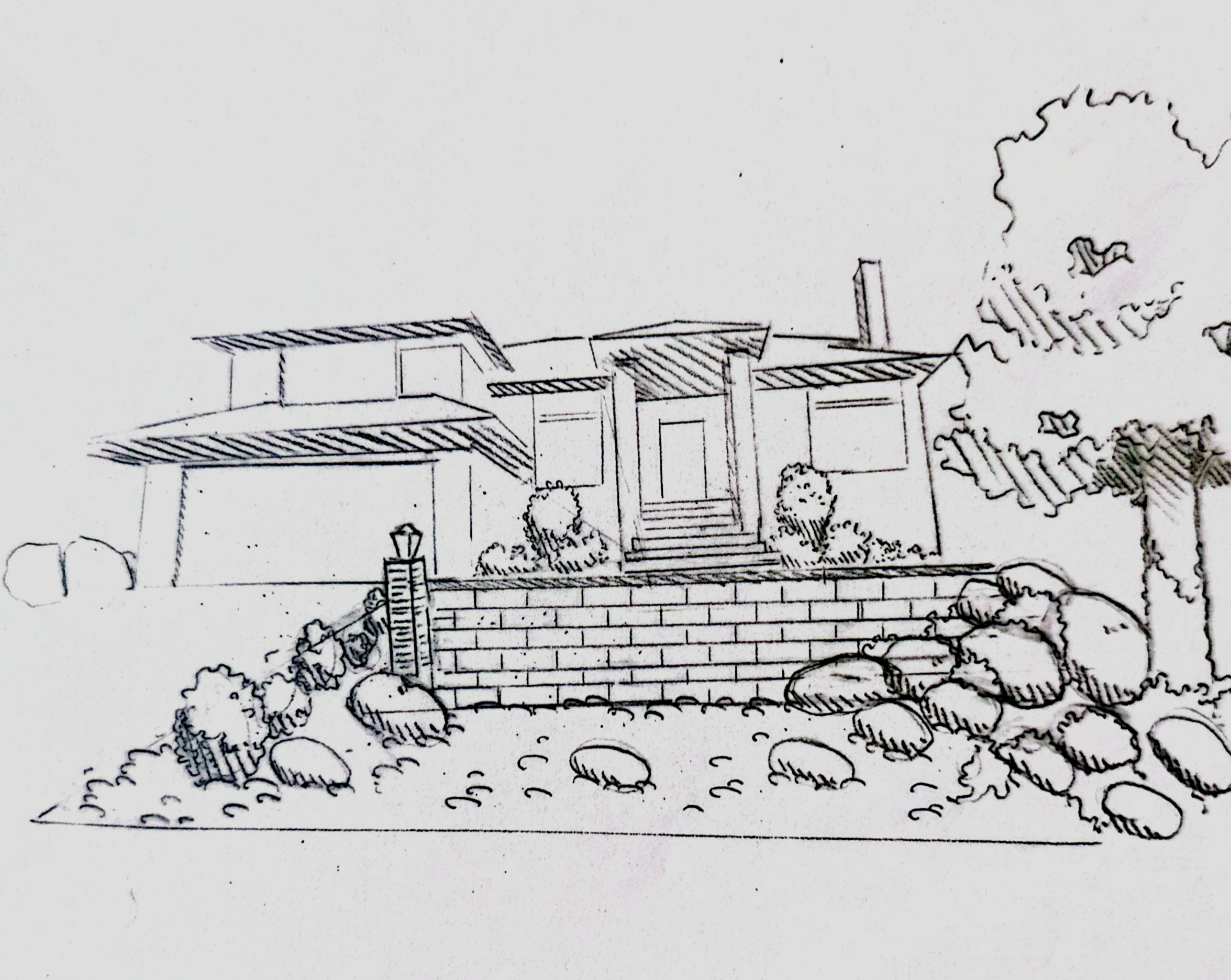 Landscape garden and retaining wall design sketchup - Coquitlam front yard