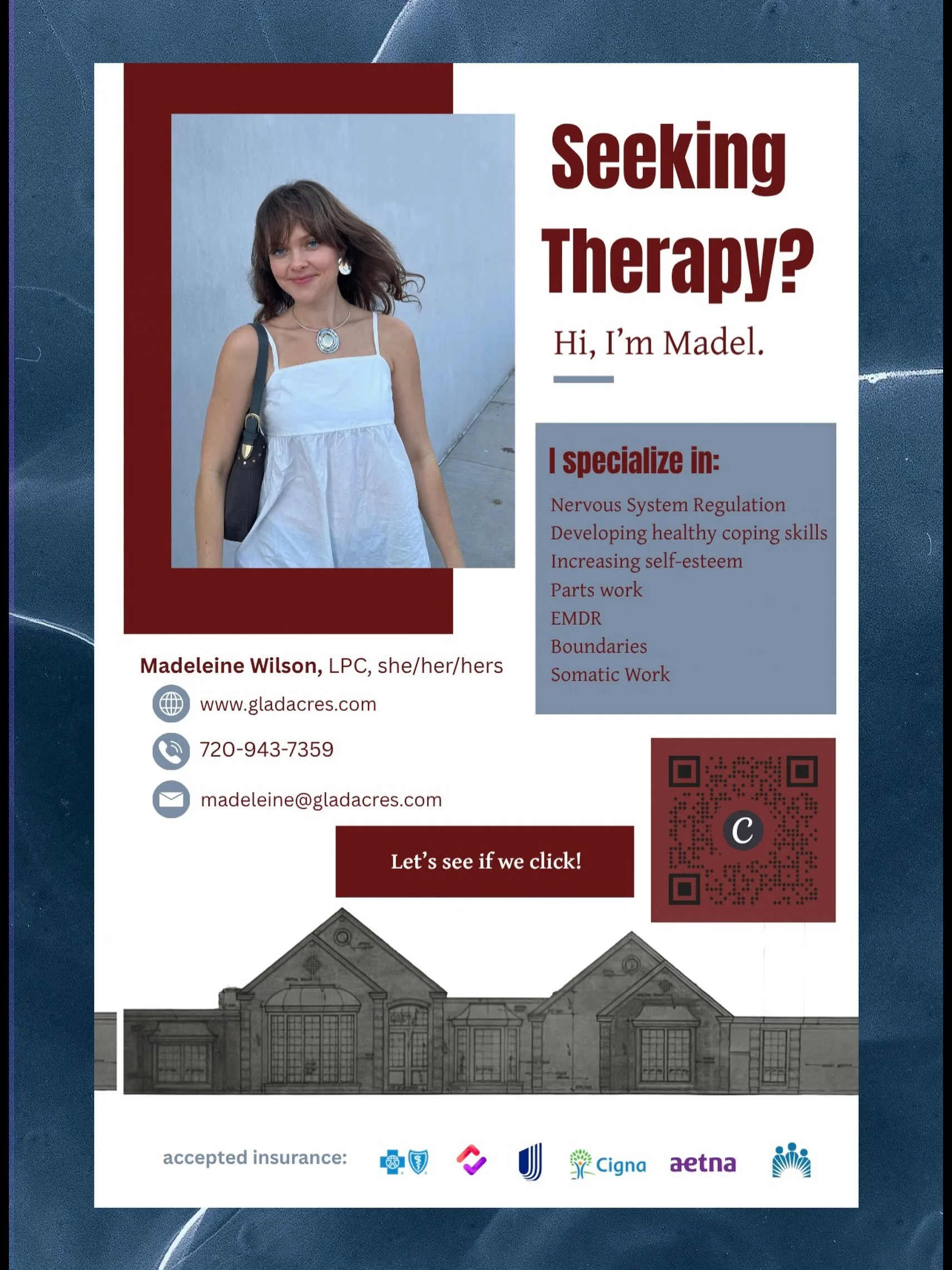 Hi, I&rsquo;m Madel! I&rsquo;m an LPC and have spots open to see new clients. I specialize in self trust, nervous system regulation, and life transitions. I&rsquo;d love to meet with you to see if we&rsquo;re a good fit or to help you find someone wh