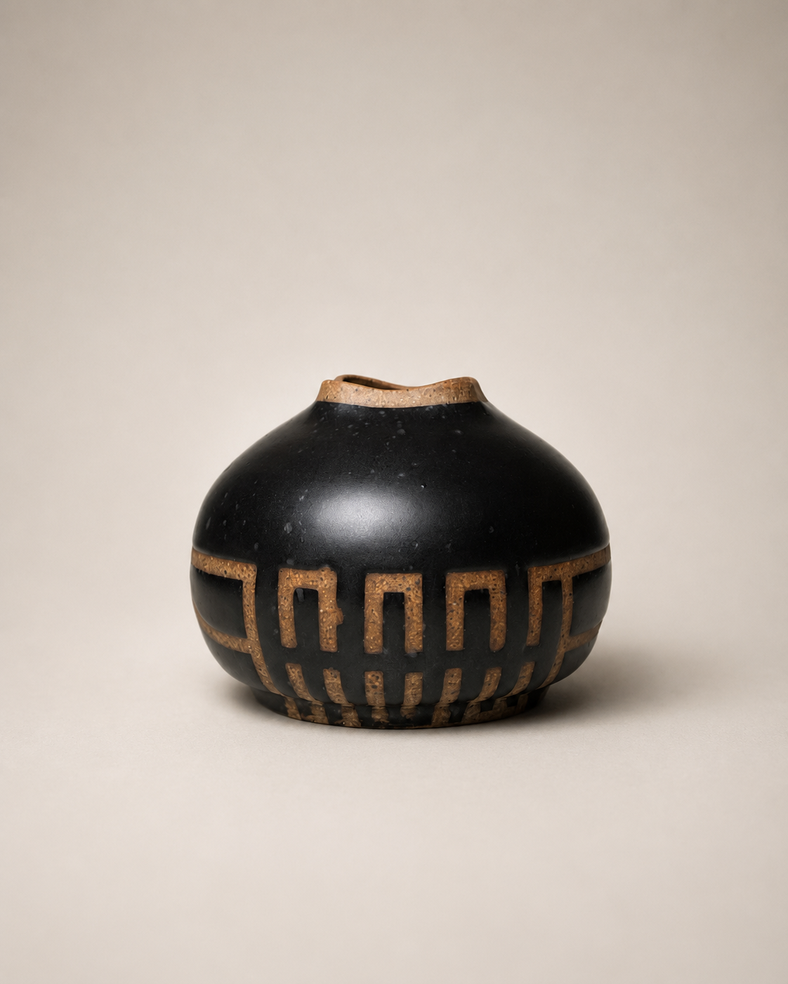Modern Black Geometric Ceramic Vessel