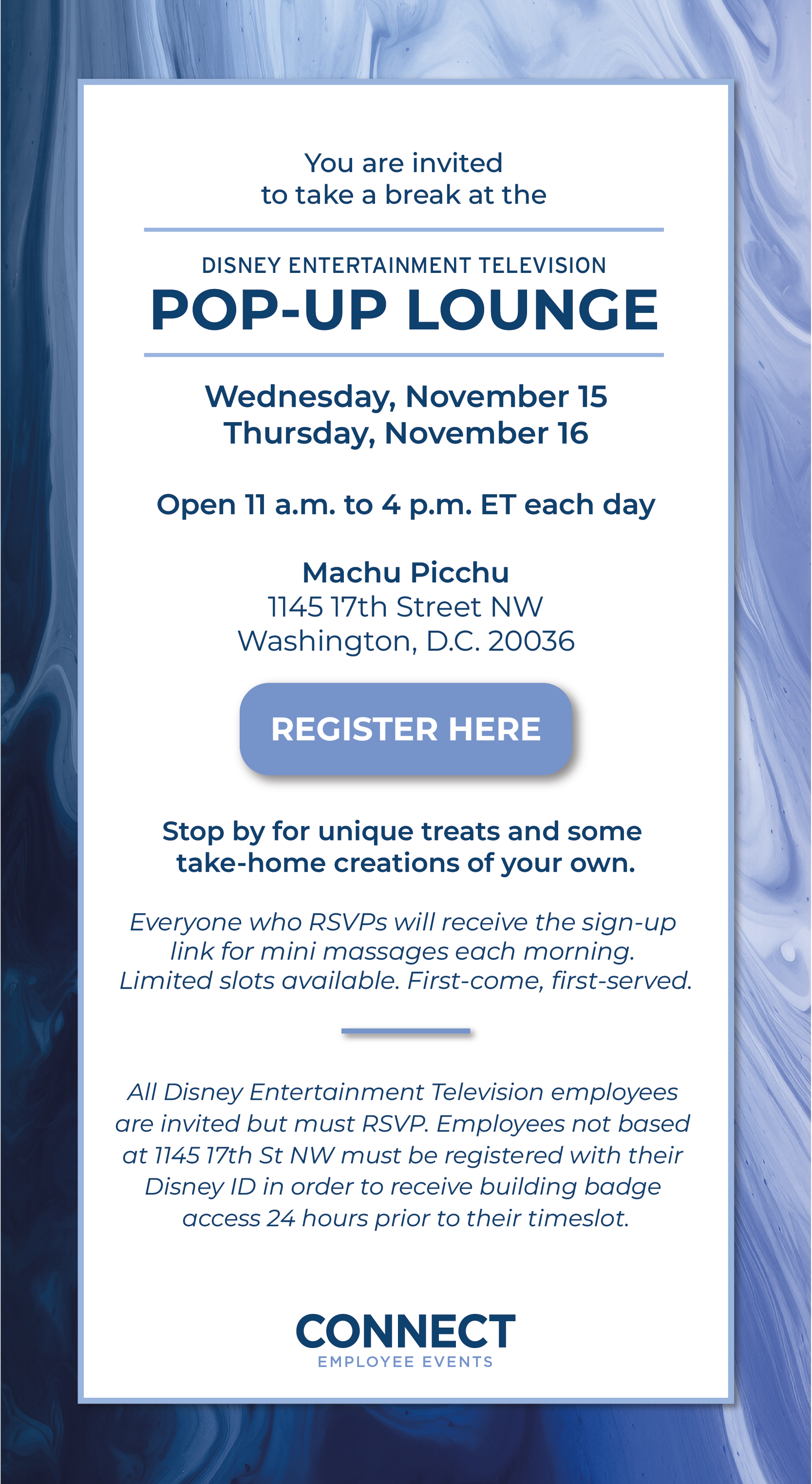 Designed and executed various assets for Disney Entertainment Television's employee pop-up lounge across multiple cities