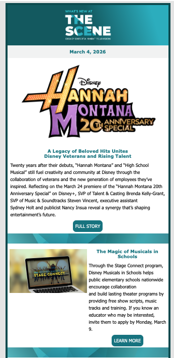 Design and built modular template in Salesforce email marketing for Disney Entertainment Television's weekly employee email