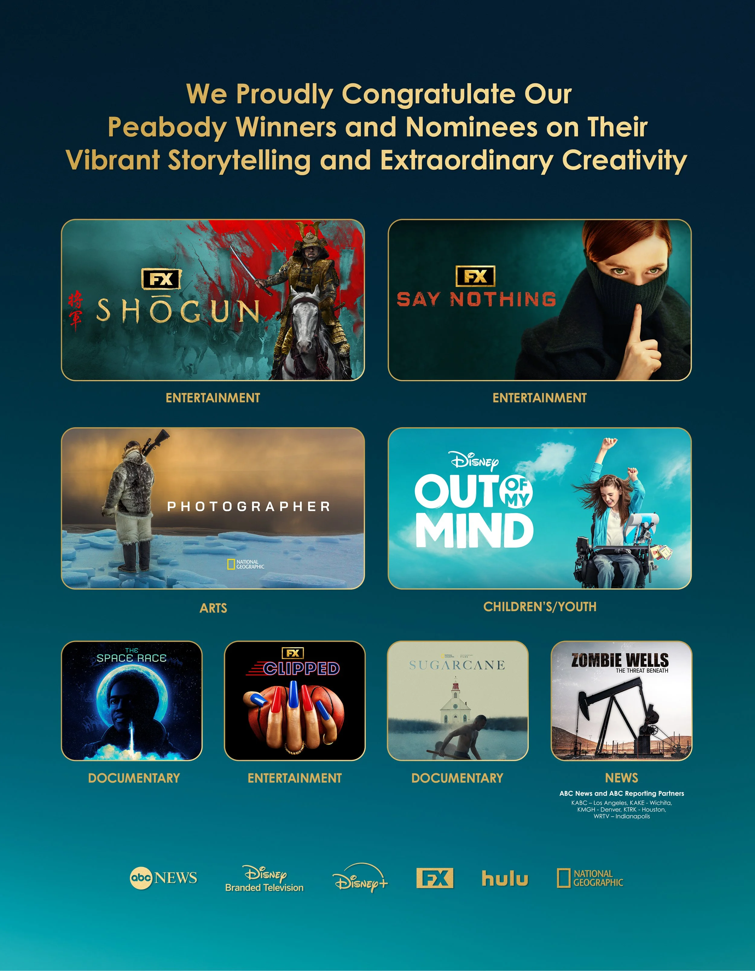 One page ad celebrating Peabody Award Winners and Nominees