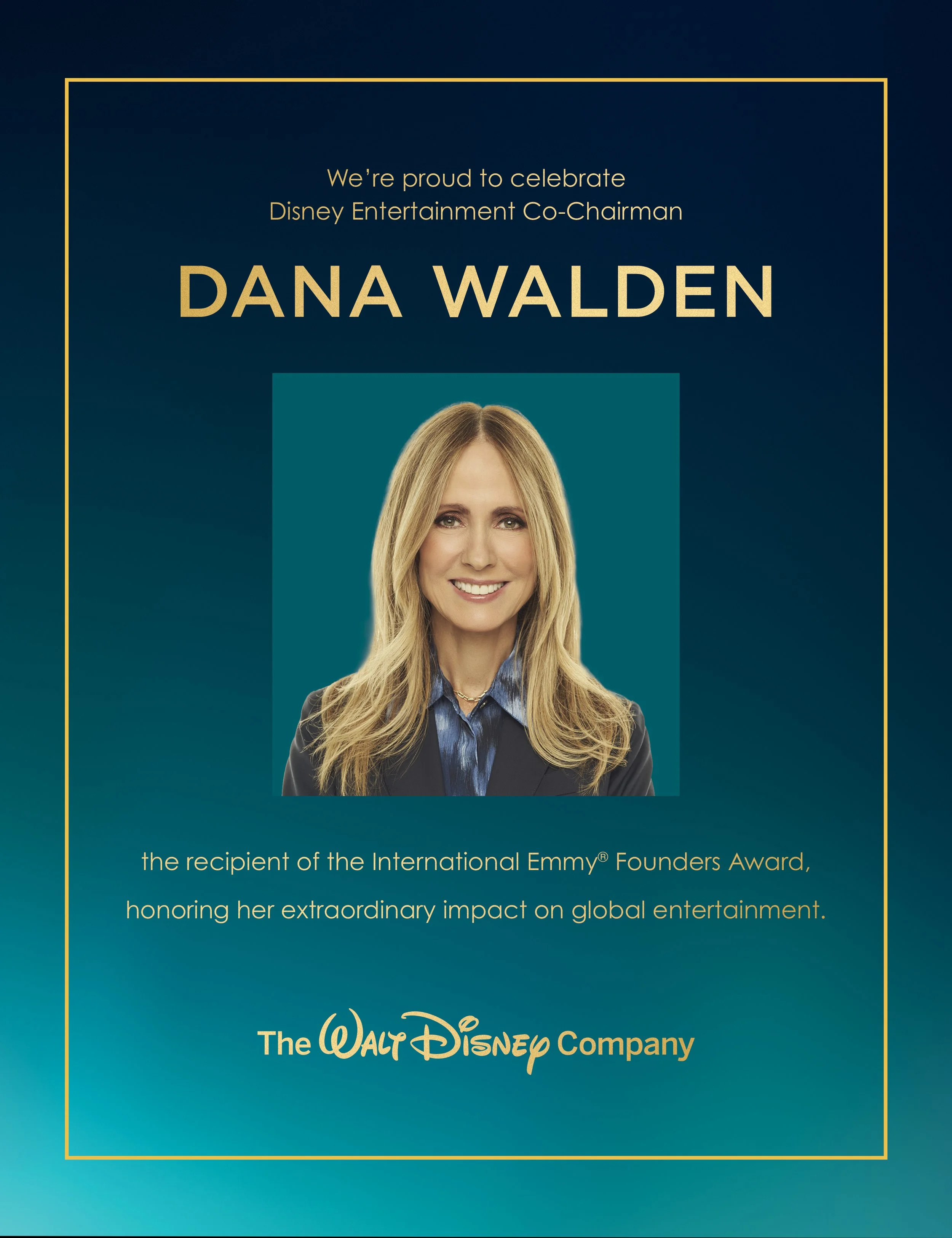 Emmy Magazine Ad celebrating new Chief Brand Officer Dana Walden's International Emmy Founder Award