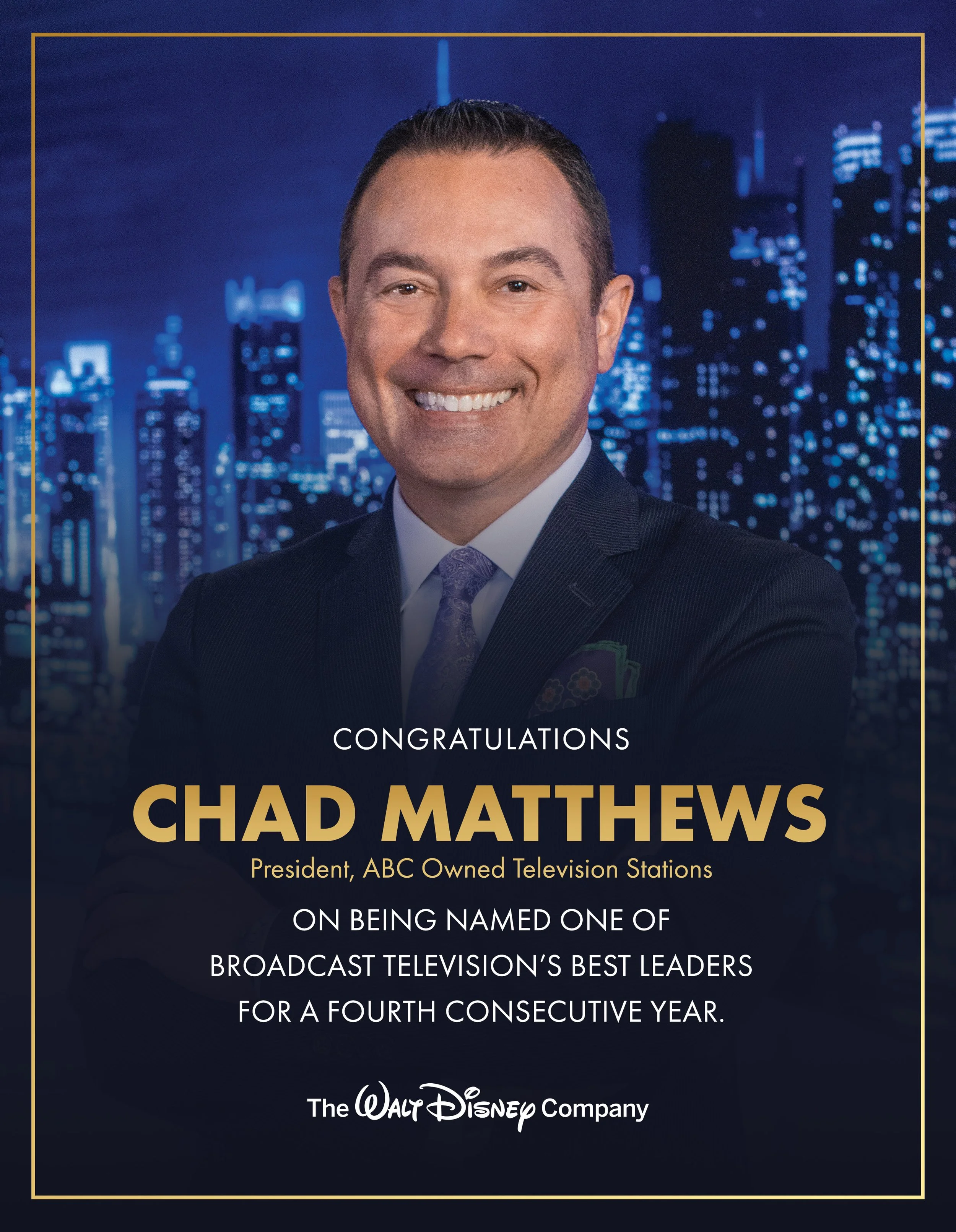 Catalogue Ad congratulating Chad Matthews for Best Leaders in Broadcast Television