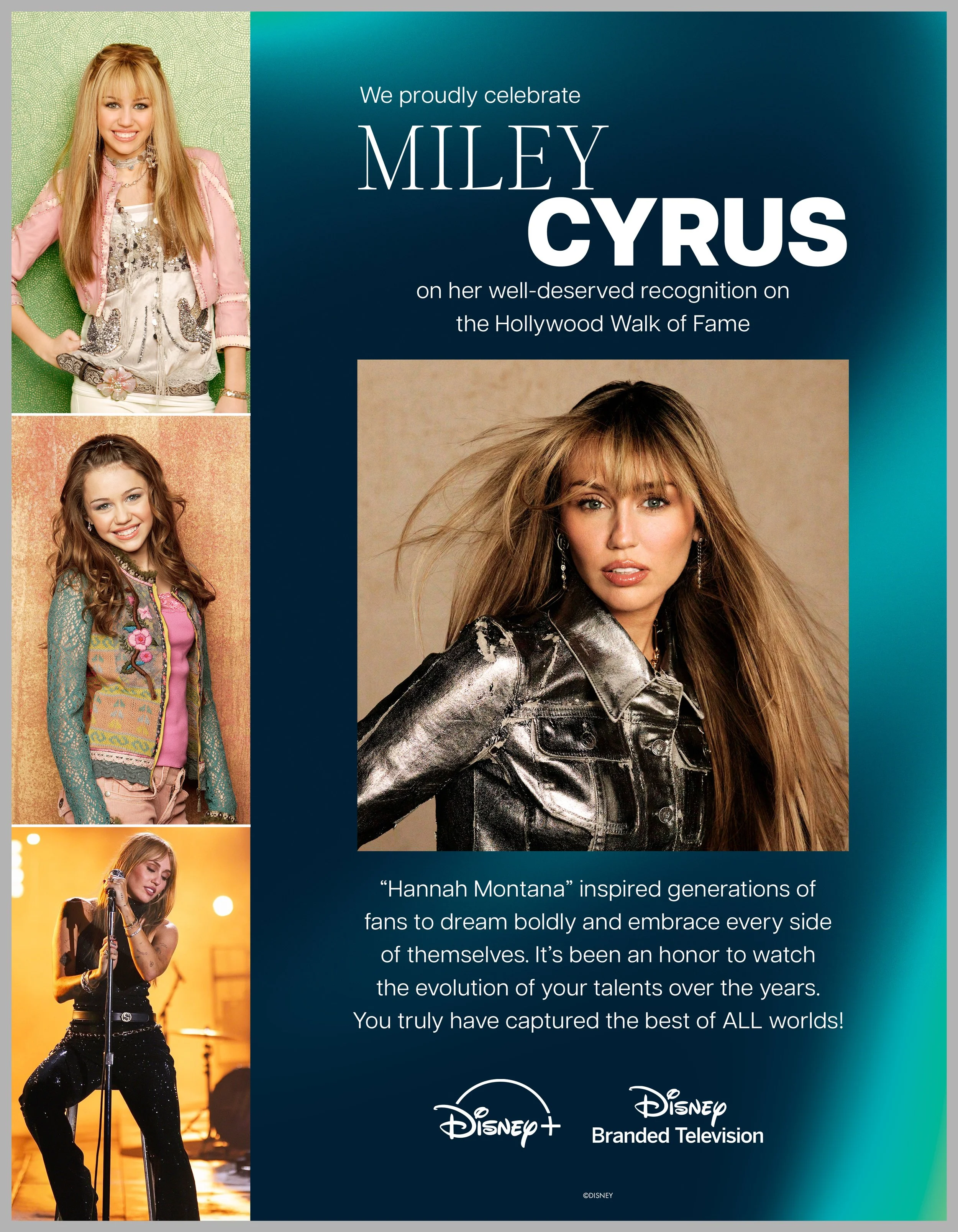 Magazine ad celebrating Miley Cyrus' induction into the Hollywood Walk of Fame