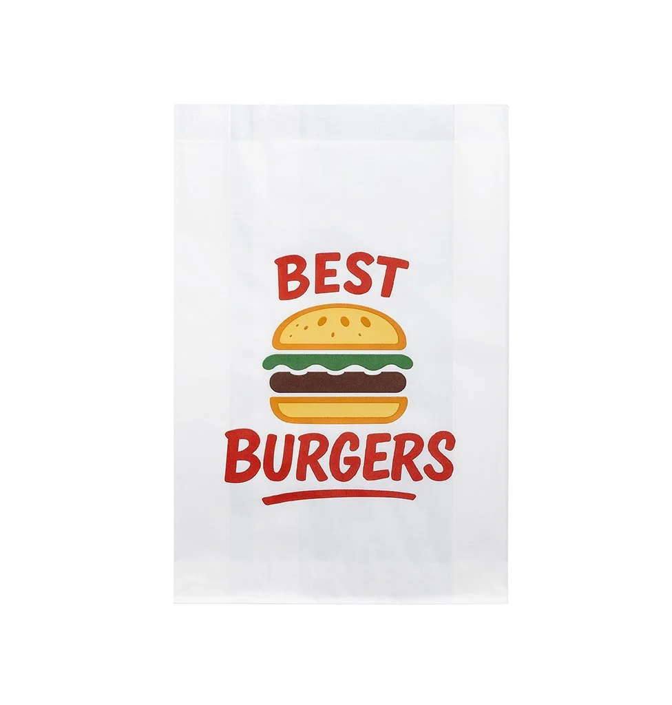 Paper Printed Burger Bag White, 165mm x 55mm x 245mm, 40gsm, KIT 7 - 1000 bags per box