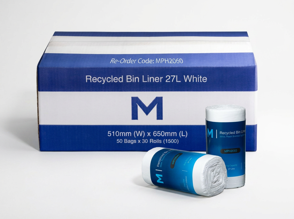 POR Recycled Bin Liner 27L - White, 510mm x 650mm x 15mu  *Peach Scented* - Box of 1500 bags