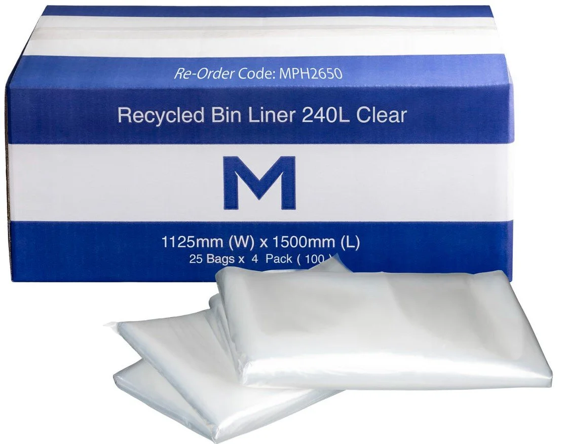 FP Recycled Bin Liner 240L Clear, 1125mm x 1500mm x 50mu - 100 bags per box