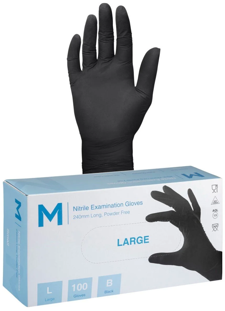 Nitrile Gloves Black, 240mm Cuff, 7.0g, Large