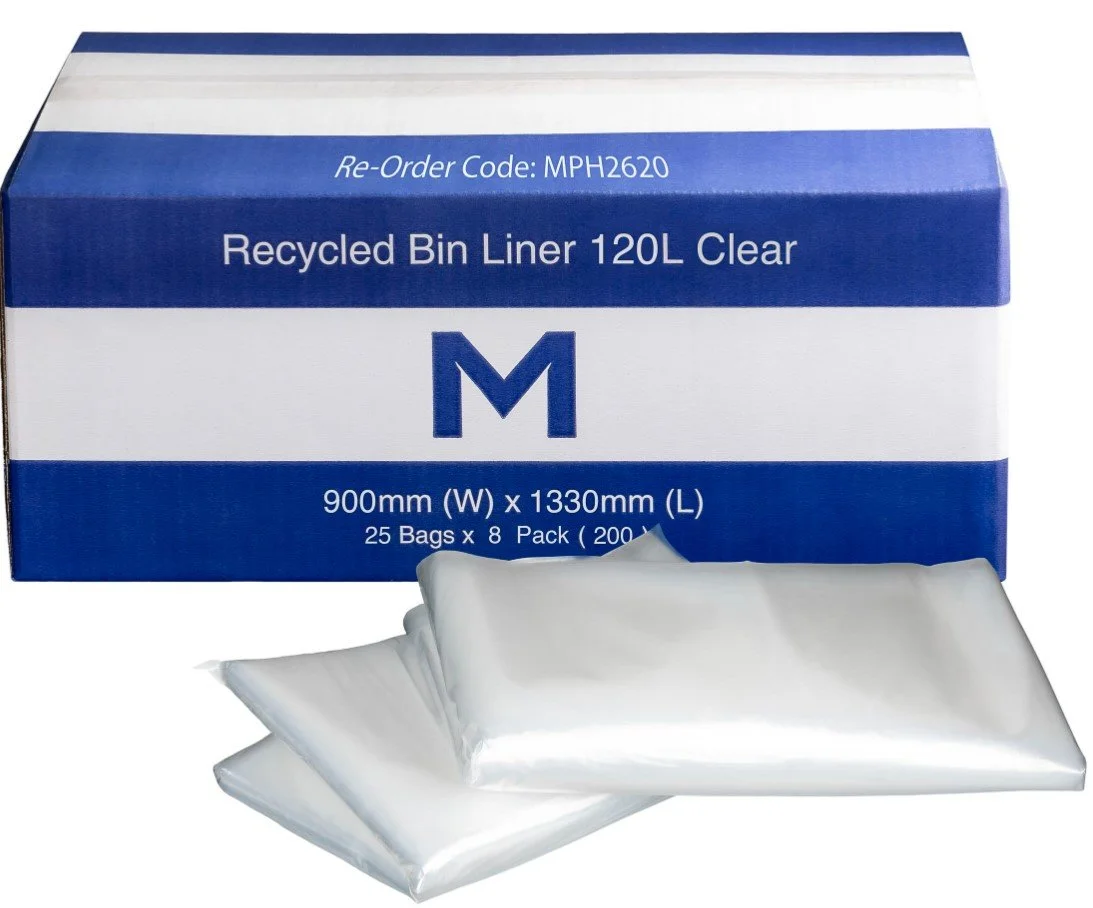 FP Recycled Bin Liner 100L Clear, 925mm x 1200mm x 30mu - 225 bags per box
