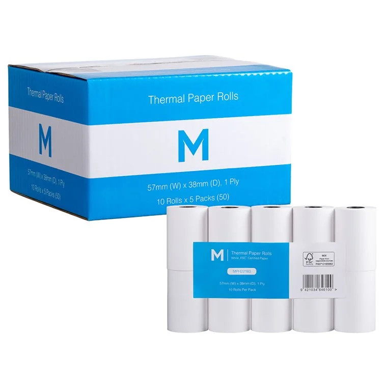 Thermal Paper Roll White, 57mm x 38mm, 1 Ply, FSC® Mix - 50 rolls