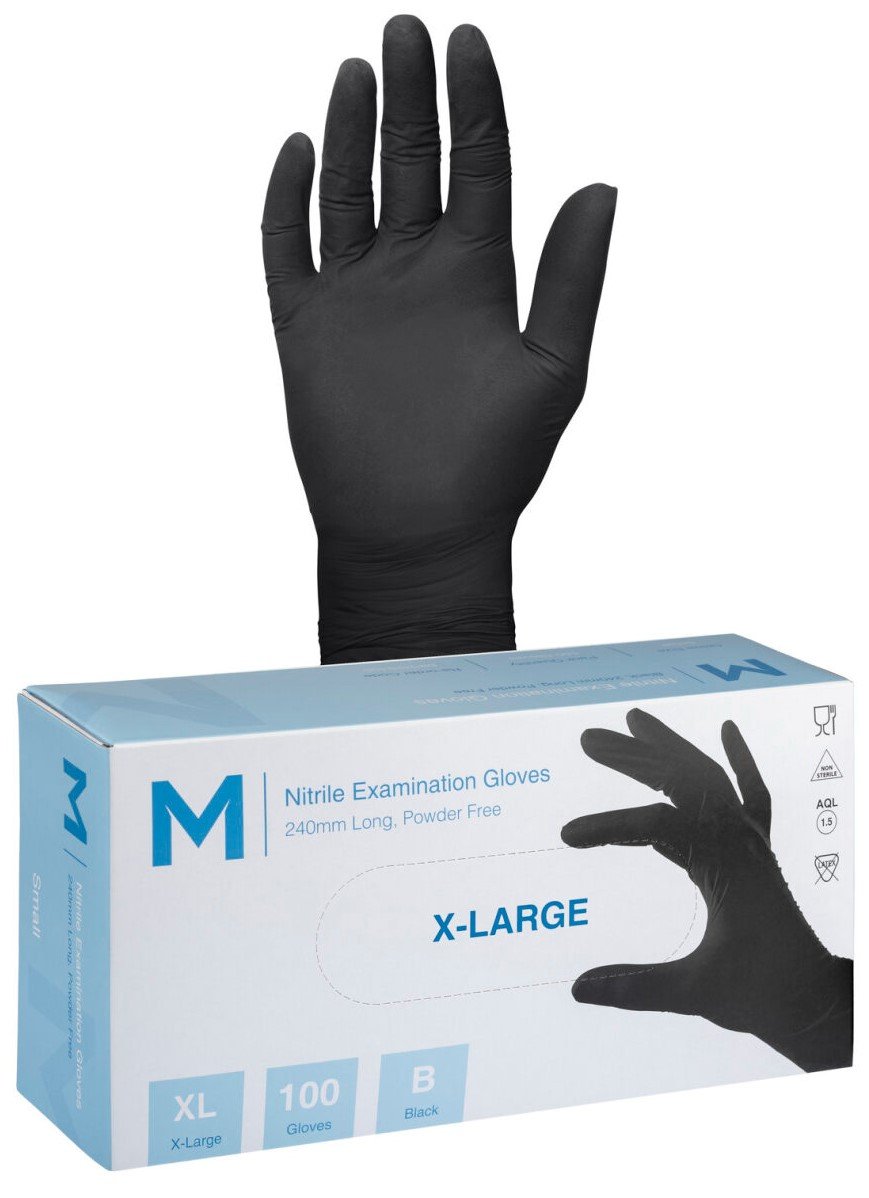 Nitrile Gloves Black, 240mm Cuff, 7.0g, X-Large