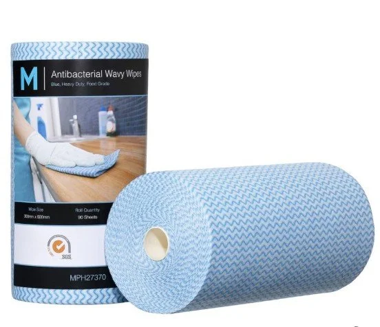 Antibacterial Wavy Wipes, Blue, 300mm x 500mm, 90 Sheets, 80gsm - Box of 4 rolls