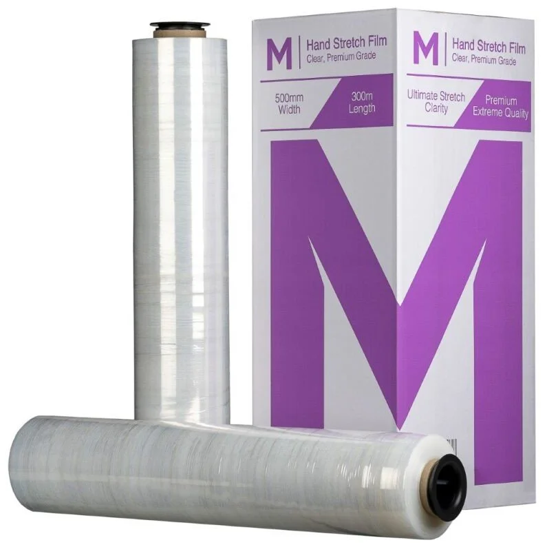 Hand Wrap, Clear, 500mm x 300m x 20mu (Box of 4 rolls)