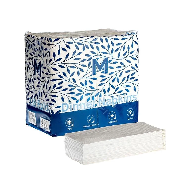 Quilted Dinner Napkins 1/8 Fold - White, 400mm x 400mm, 2 Ply, Box of 800
