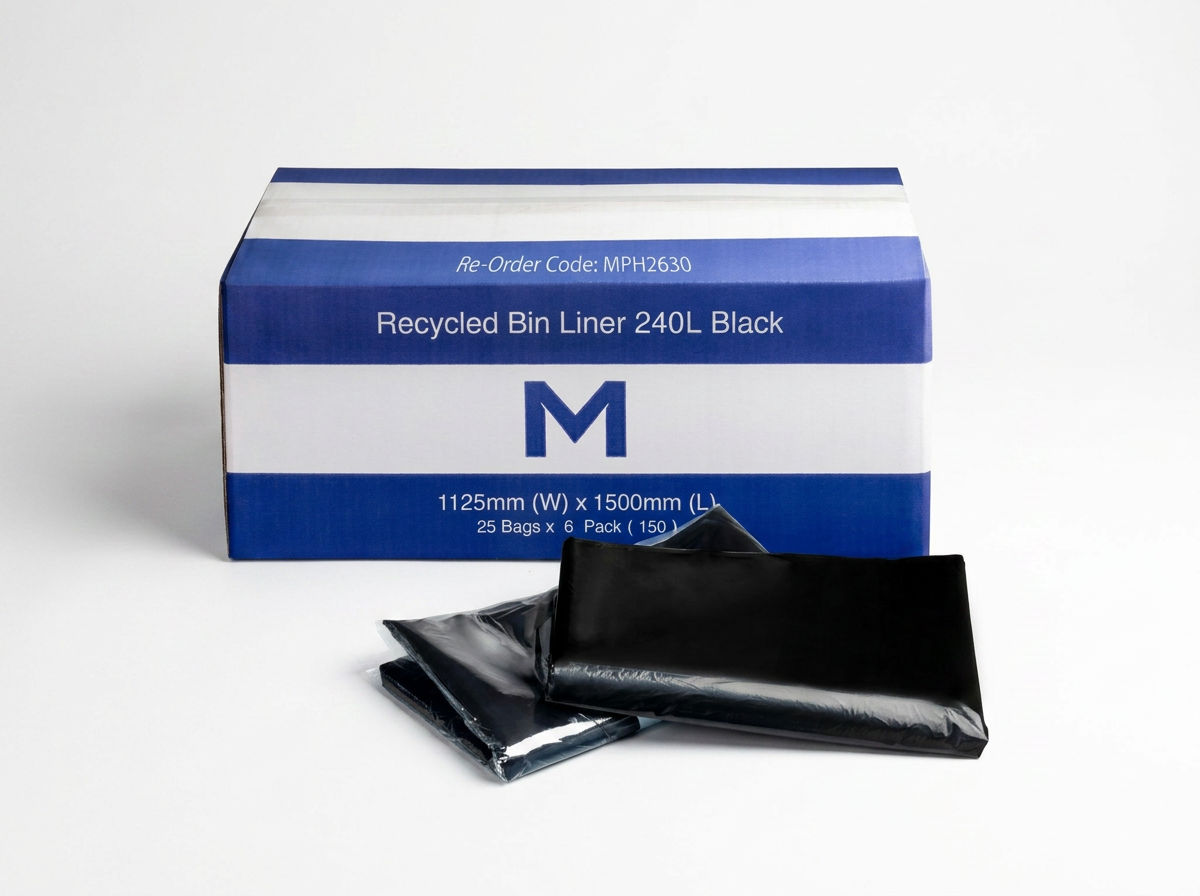FP Recycled Bin Liner 240L - Black, 1125mm x 1500mm x 30mu - Box of 150 bags