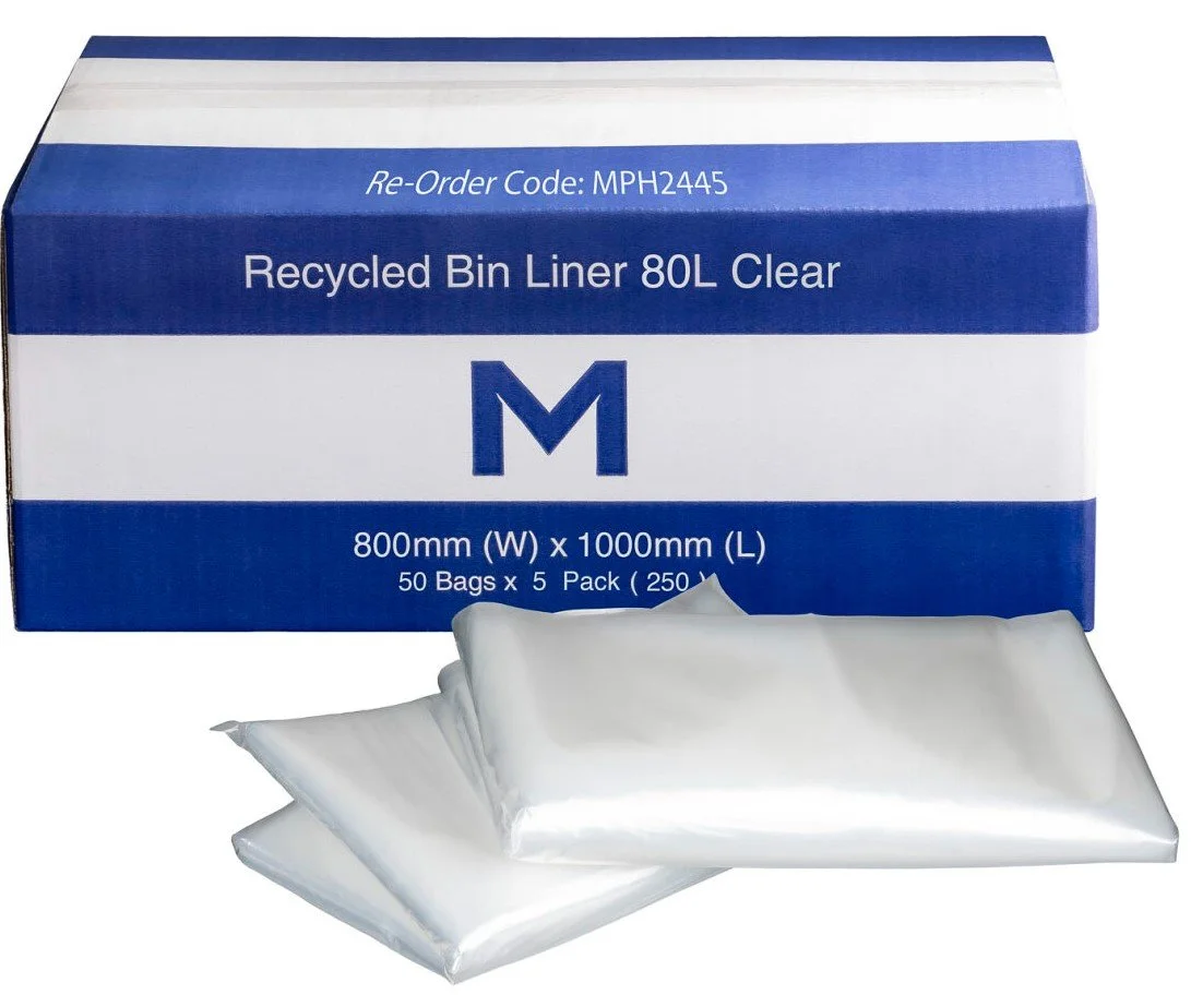 FP Recycled Bin Liner 80L Clear, 800mm x 1000mm x 40mu - 250 Bags per box