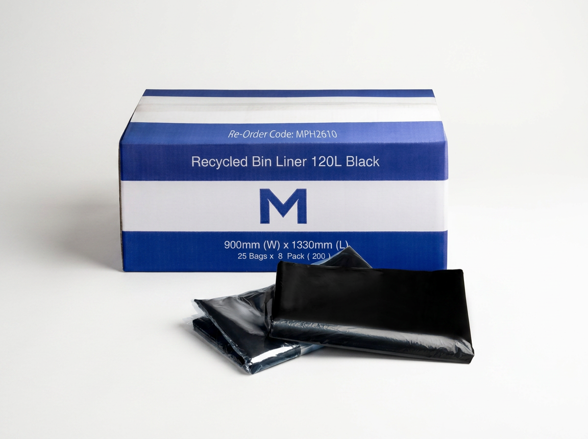 FP Recycled Bin Liner 120L - Black, 900mm x 1330mm x 30mu - Box of 200 bags
