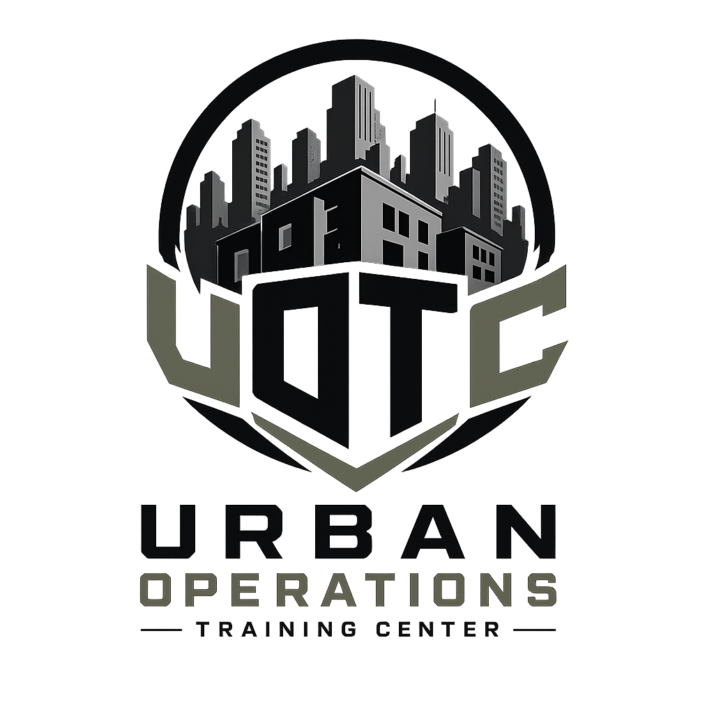 Logo with a cityscape inside a globe, featuring the words "Urban Operations Training Center".