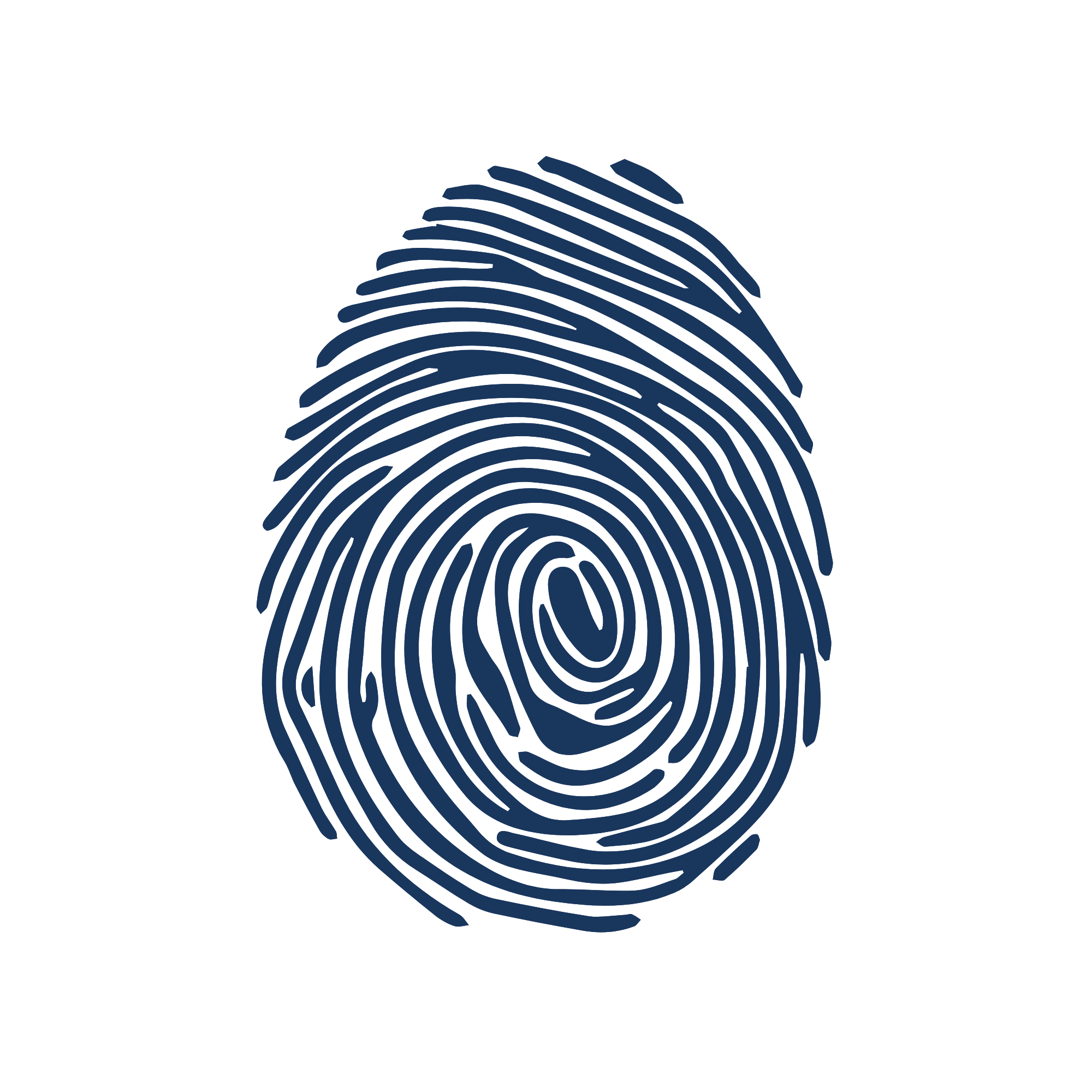 A stylized navy blue fingerprint with the word 'LOGO' embedded in the center.