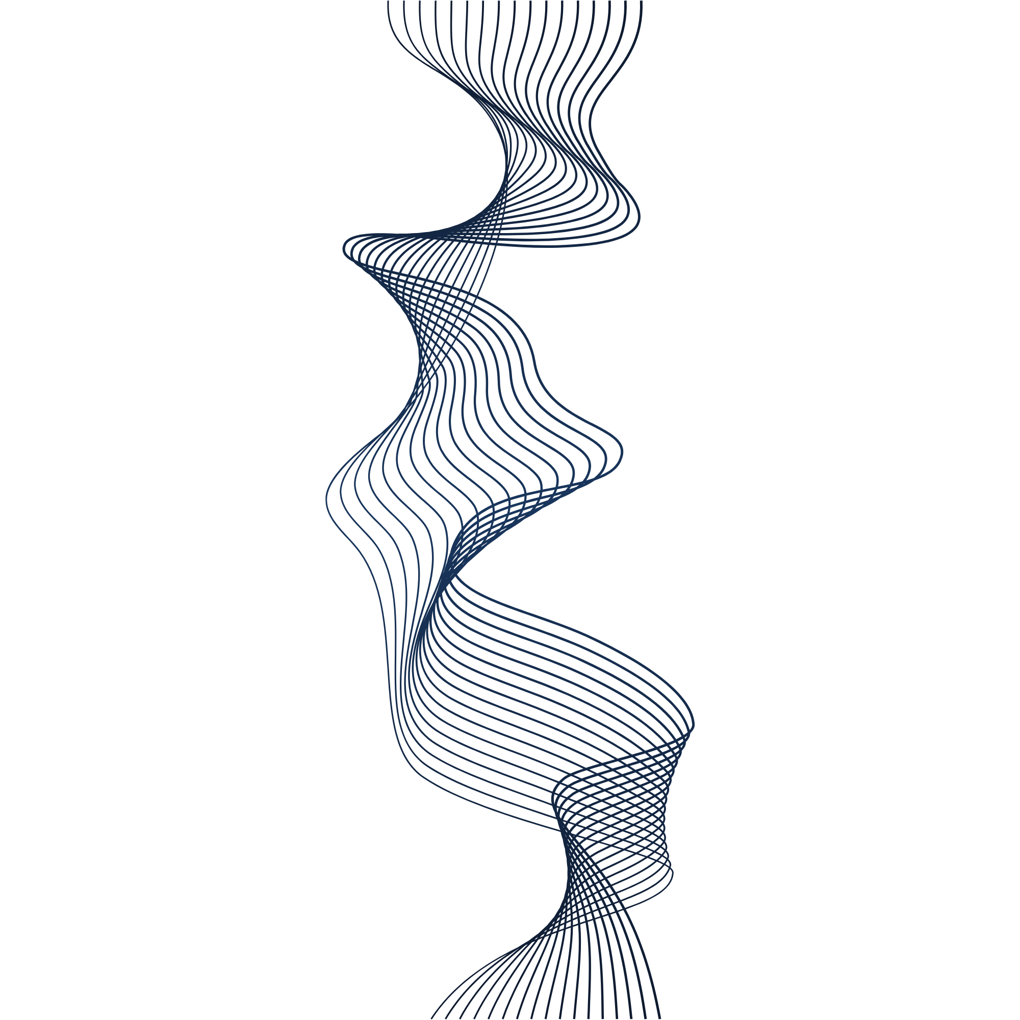 A digital illustration of a three-dimensional, twisting grid structure made of black lines on a white background.