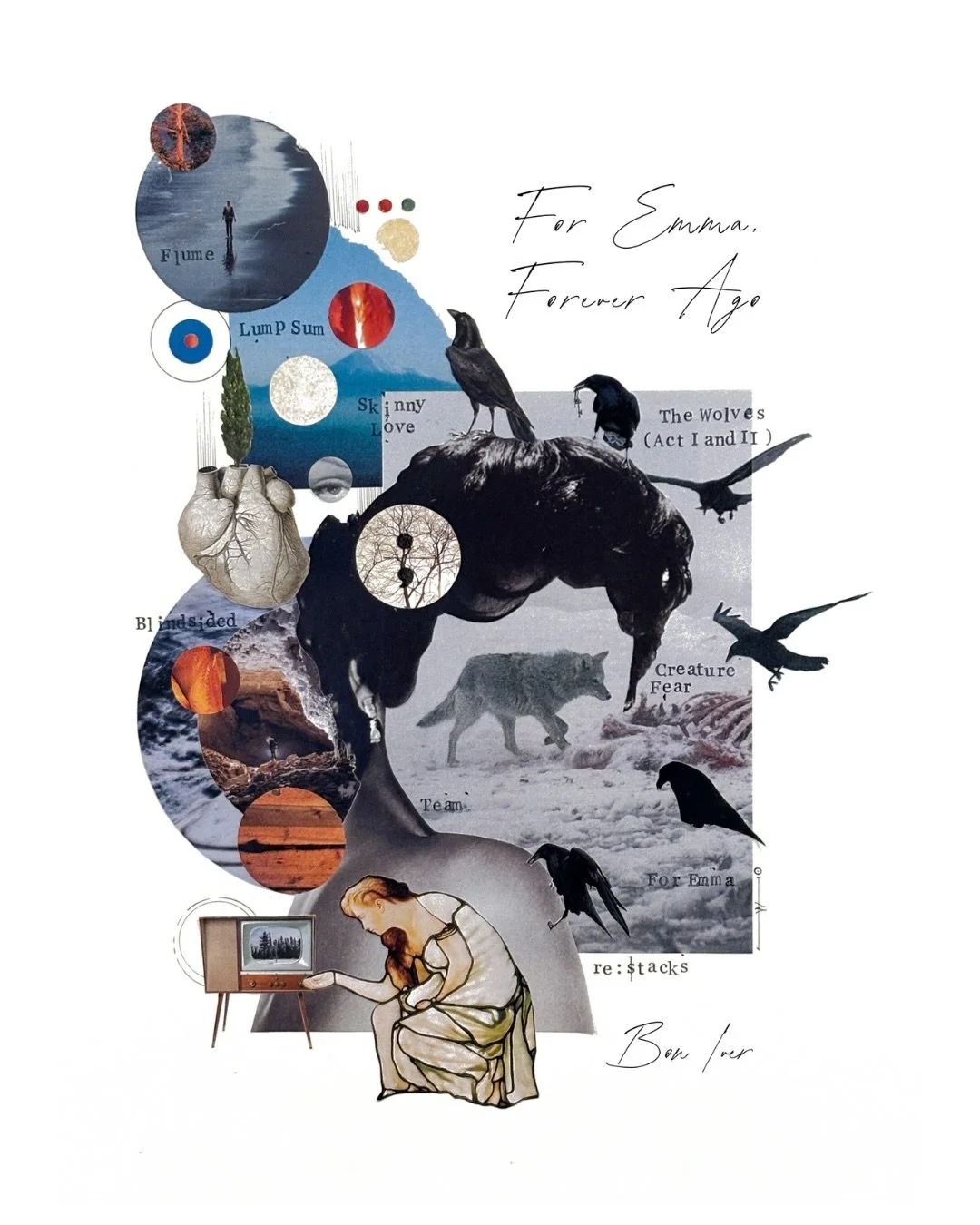 Wanted to do collages of my all time favourite albums. Starting with For Emma Forever Ago. A mixed media piece inspired by #BonIver
.
#boniverart #collageart #mixedmediaart #albumart