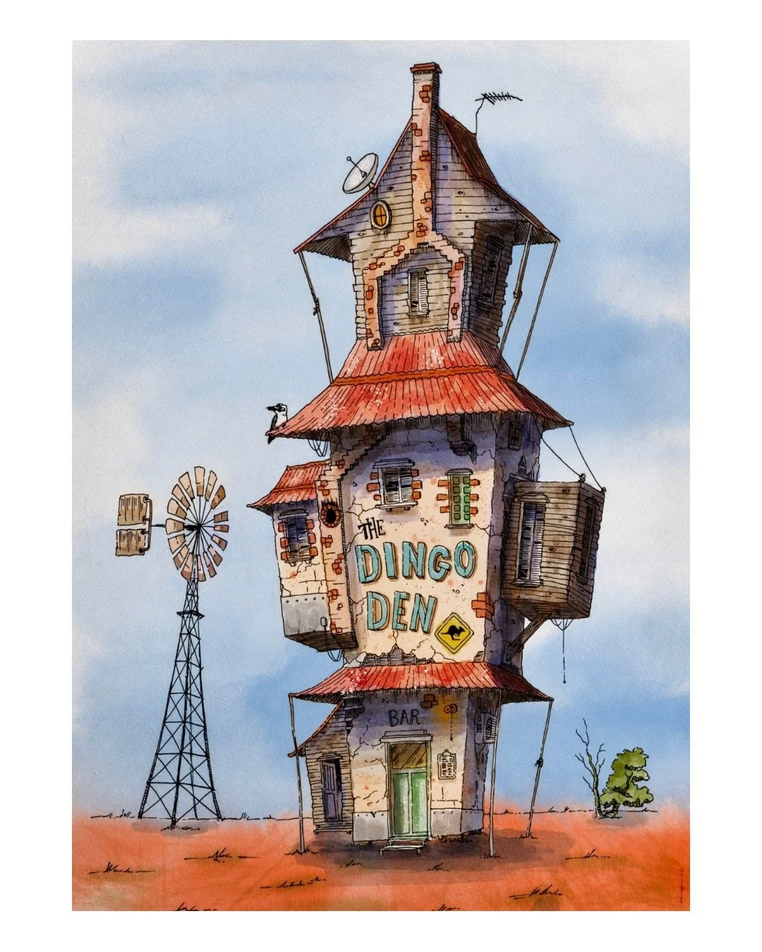The Dingo Den. Inked by hand and coloured digitally in procreate. 
.
#illustration #watercolour #inkonpaper #australianart #artprocess