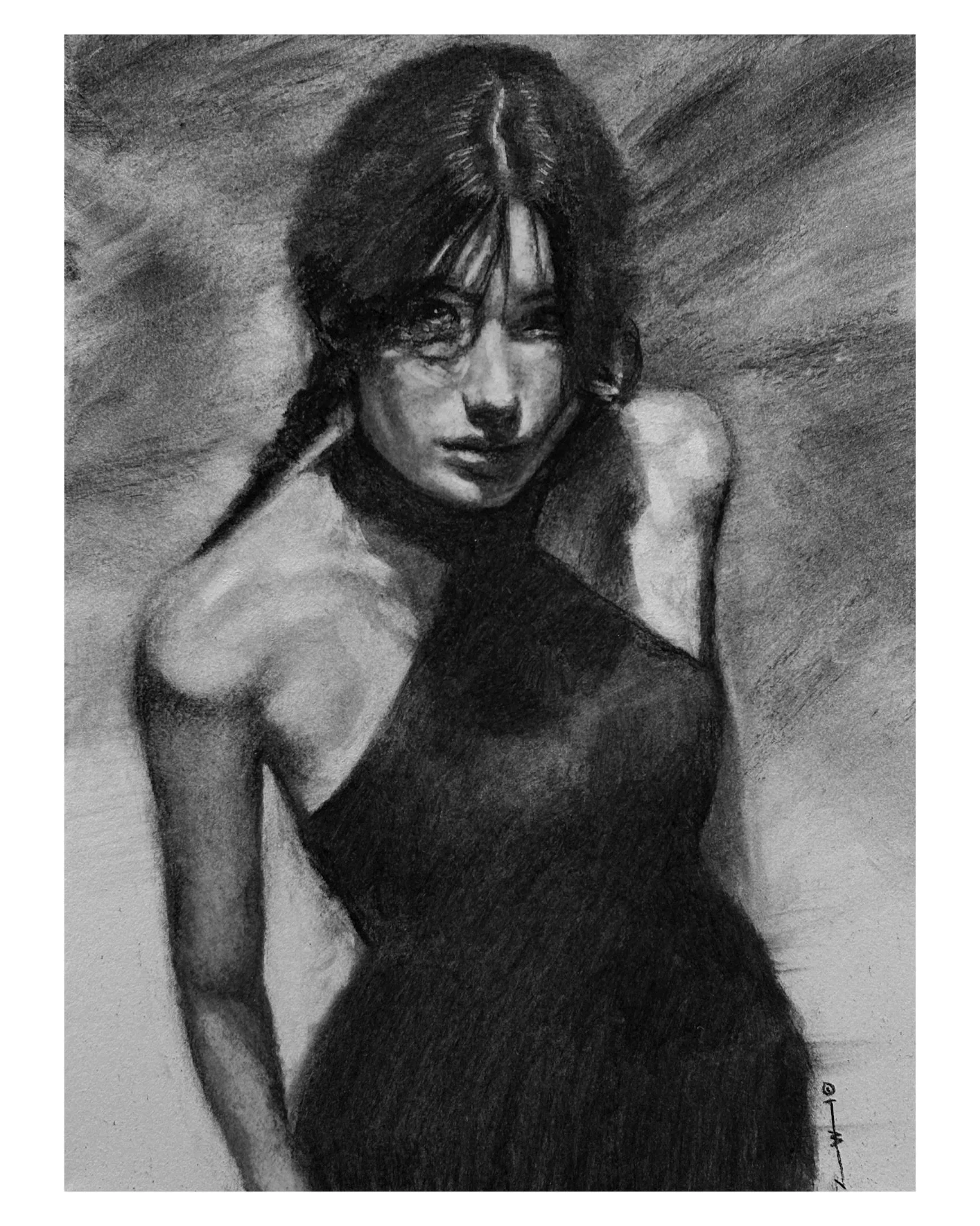 A soft and dusty experiment. Charcoal on stretched paper. It was like drawing on a drum. 
.
#Art #CharcoalArt #Drawing #Portrait #ExpressiveArt