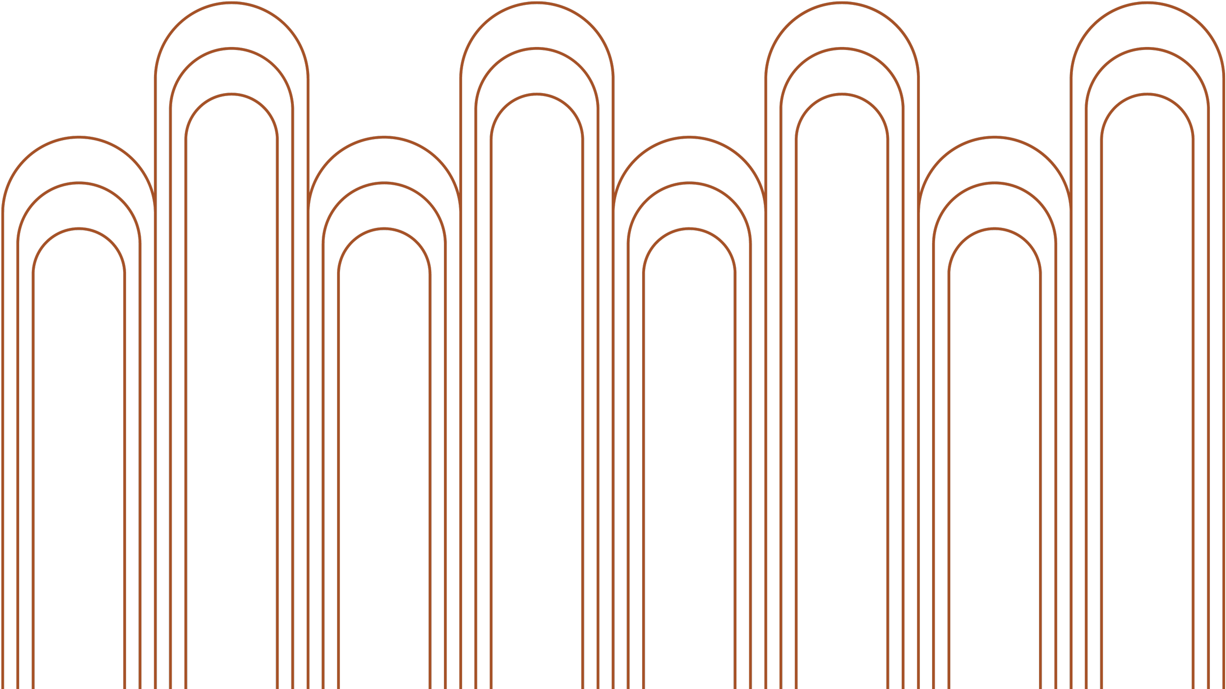 Illustration af en række aflange ornamentale buede linjer i en metallisk brun nuance mod en sort baggrund.