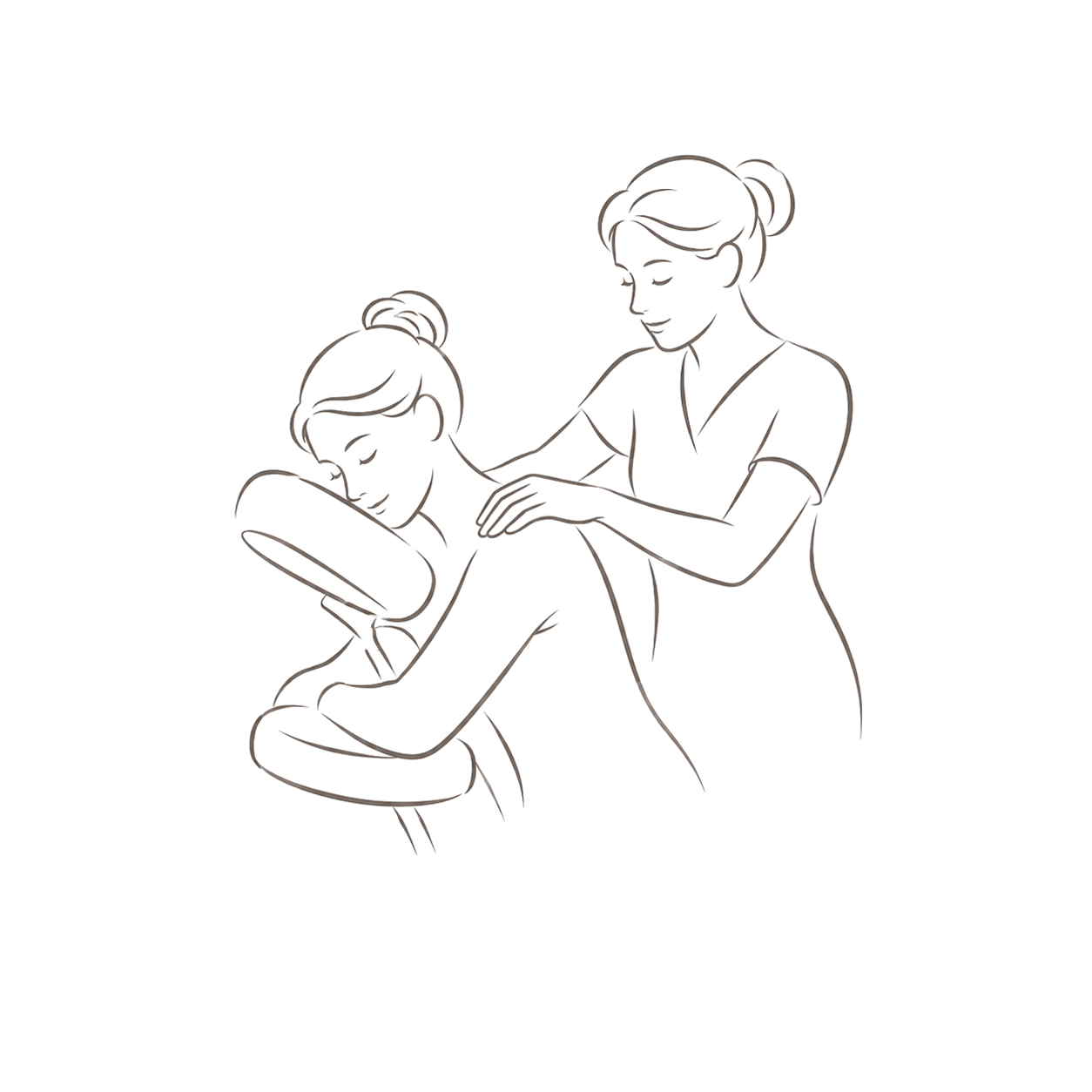Line drawing of a woman receiving a massage from a therapist