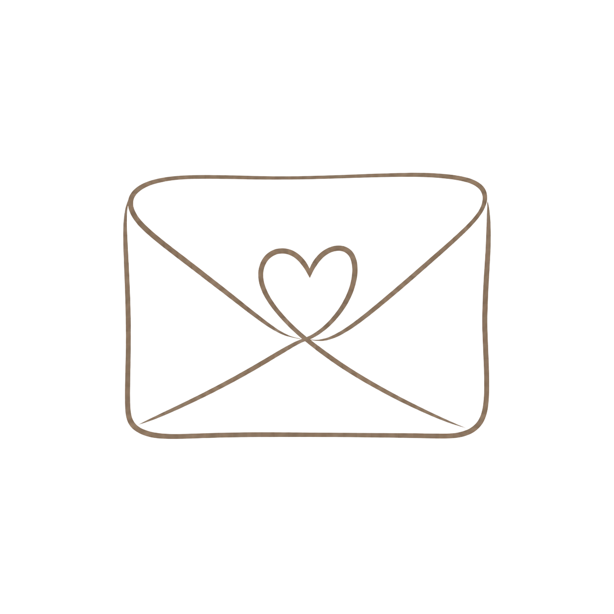 Line drawing of an envelope with a heart shape in the center, representing love or affection.