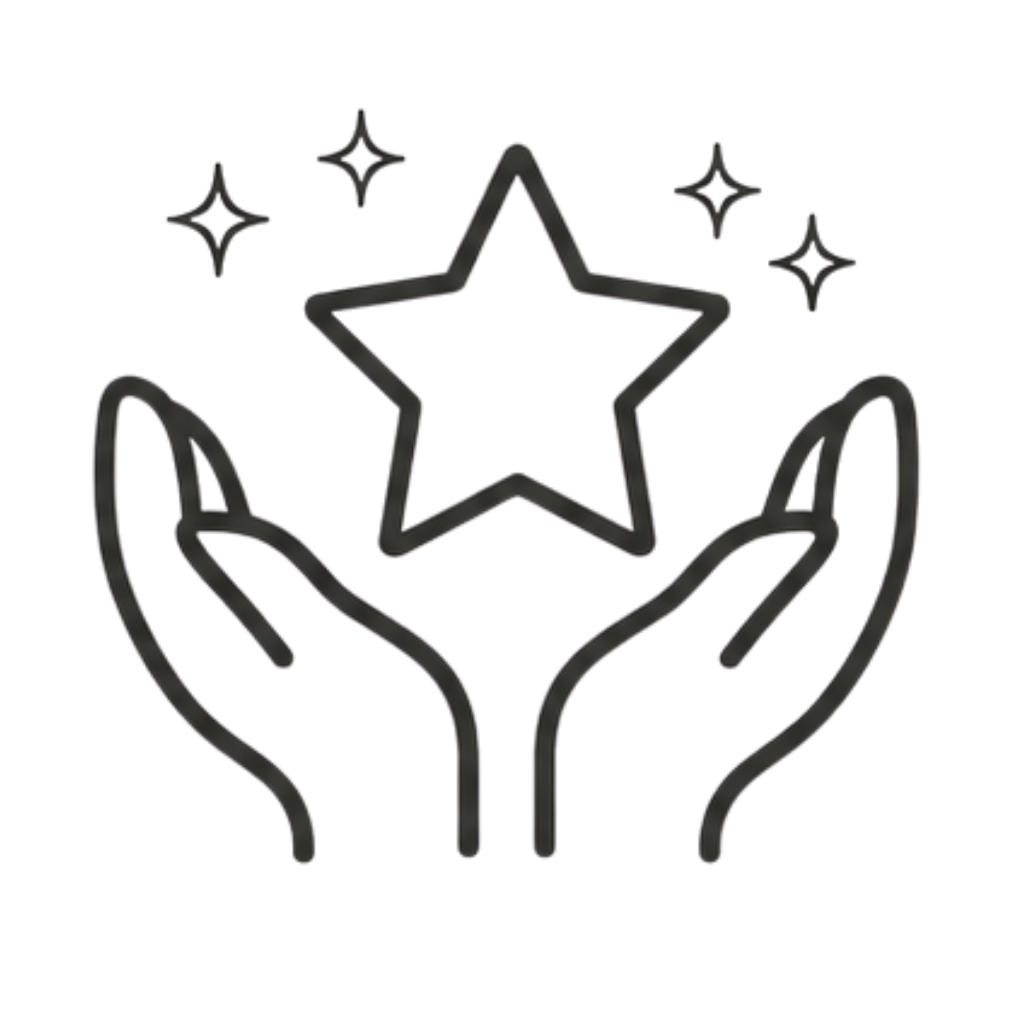 Neon sign of a star with additional small star shapes and a red lightning bolt shape outlined inside the star.