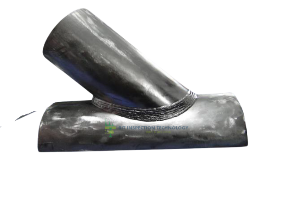 Close-up of two metal objects, one placed on top of the other, with a logo that reads 'BIT INSPECTION TECHNOLOGY' in the center.