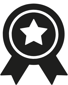Black award ribbon with a star in the center and two hanging ribbons.