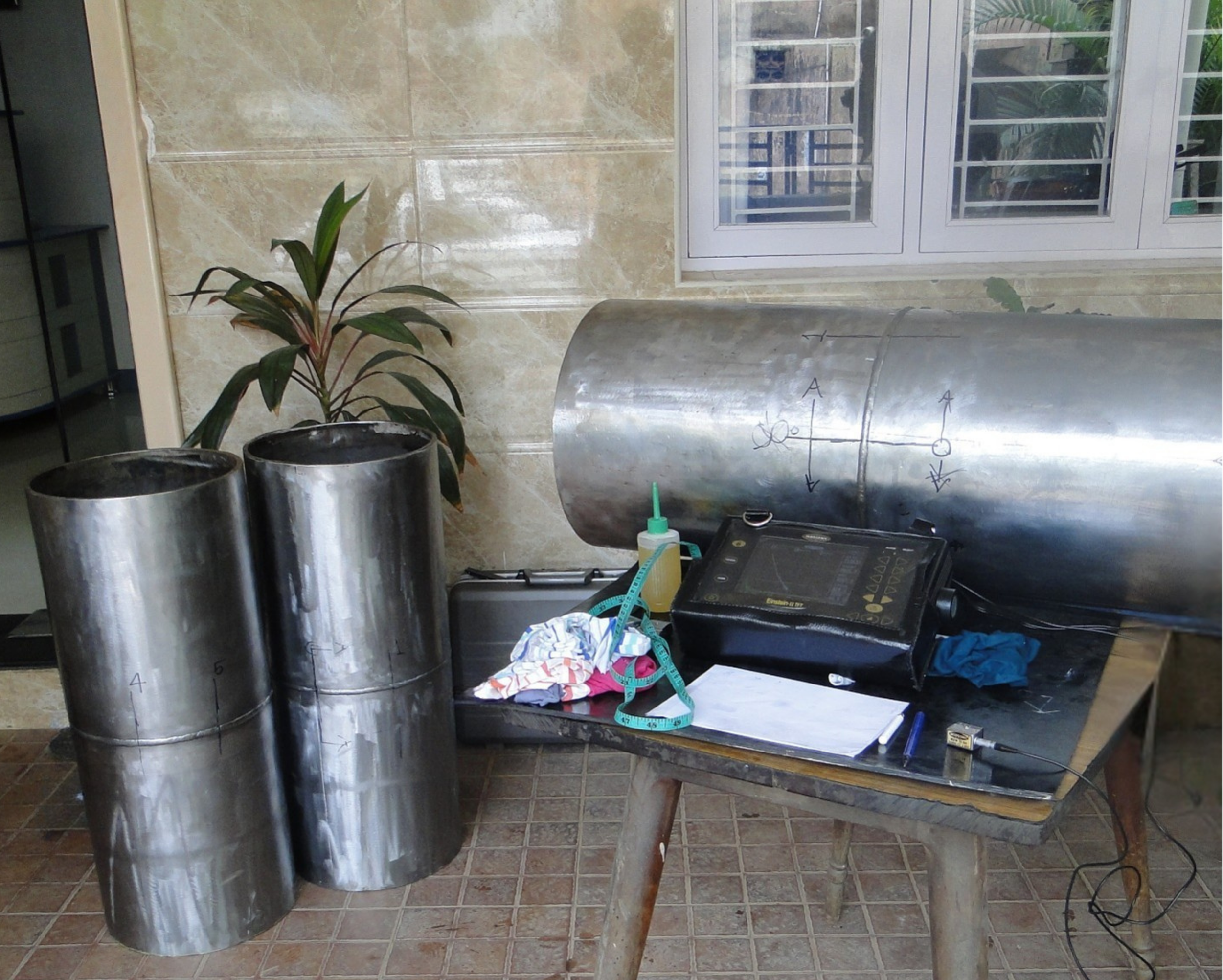 Pipe inspection specimen with measuring equipment