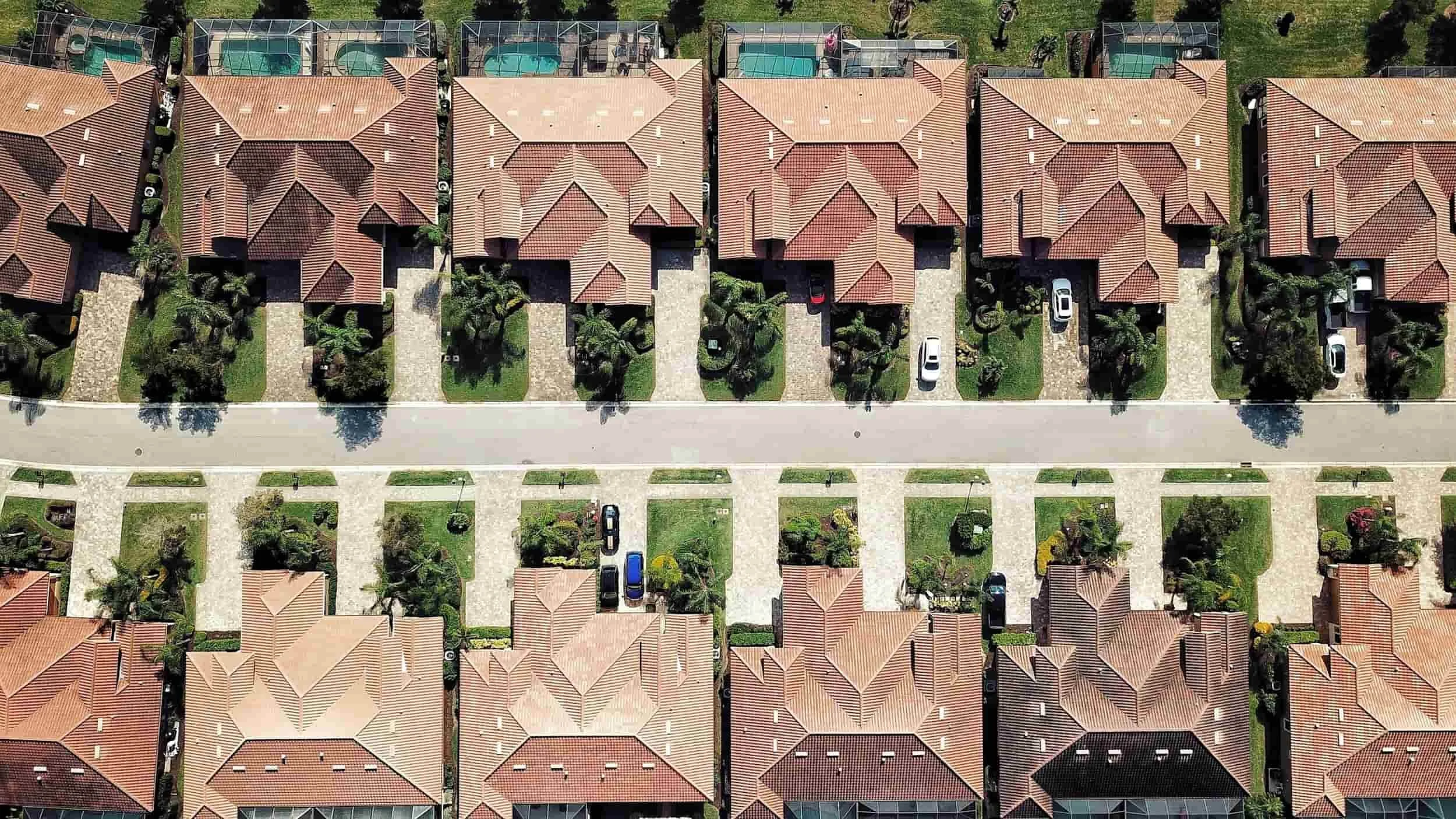 Ariel View of Neighborhood, tile roofs, red roofs