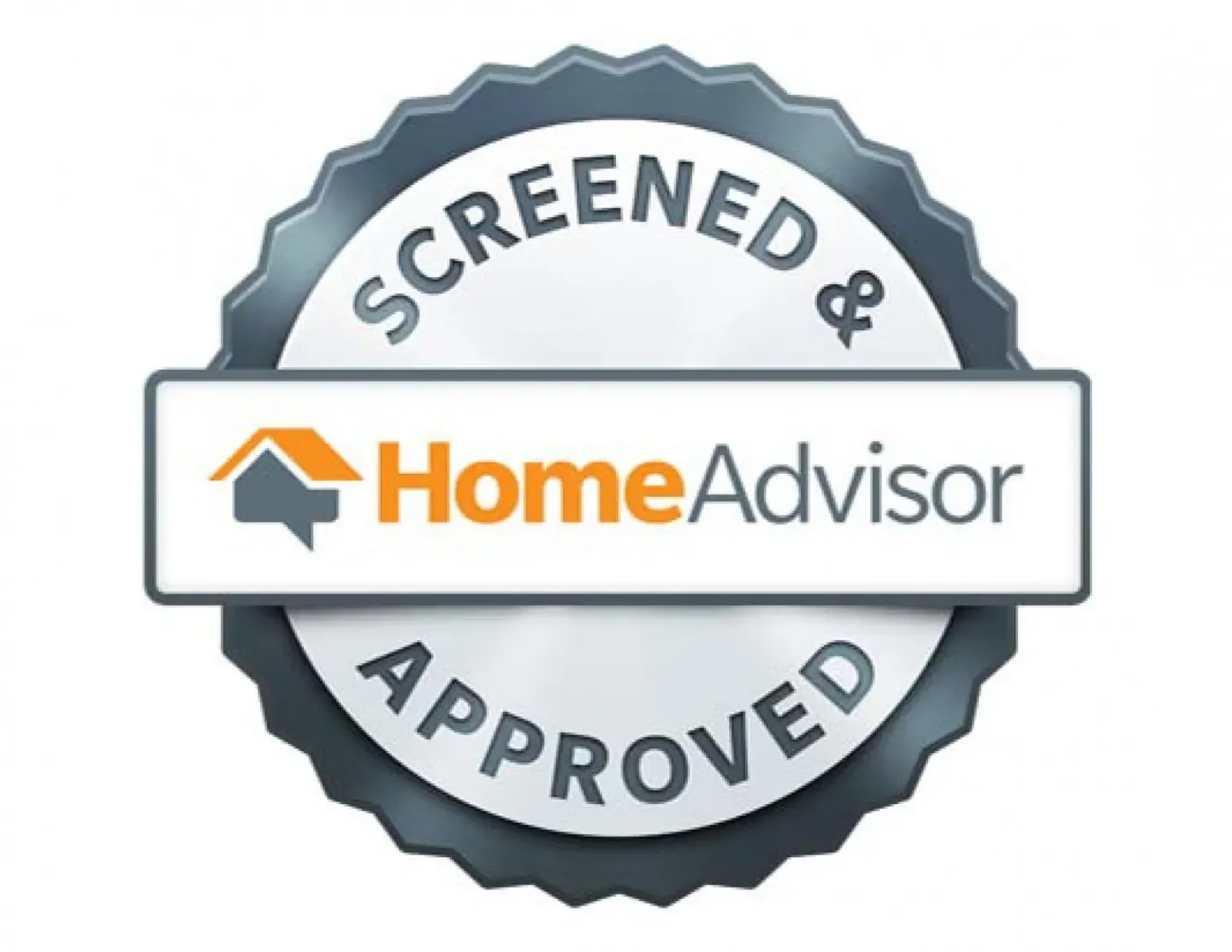 HomeAdvisor badge indicating approved screening and approval, with a logo of a house and speech bubble.