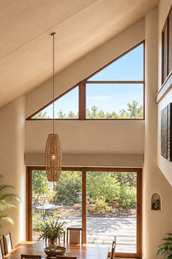A sustainable straw bale house in the Witchcliffe Ecovillage, designed as a peaceful retreat with strong connections to the surrounding landscape. Passive solar design, natural materials, and generous openings create a comfortable, energy-efficient h
