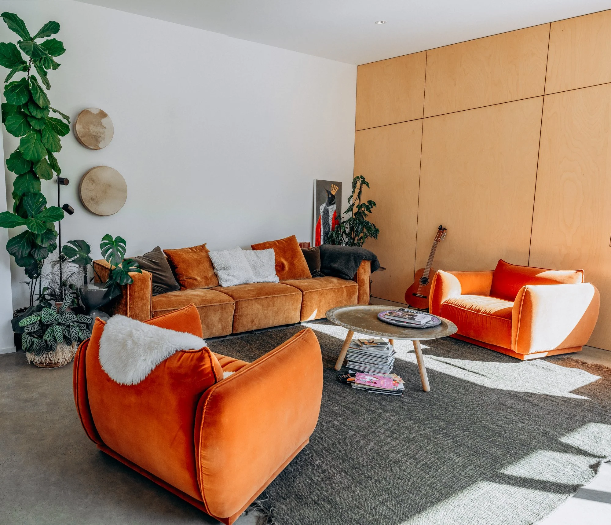 Living room in sustainable Forest Retreat in Margaret River with natural light and warm timber finishes