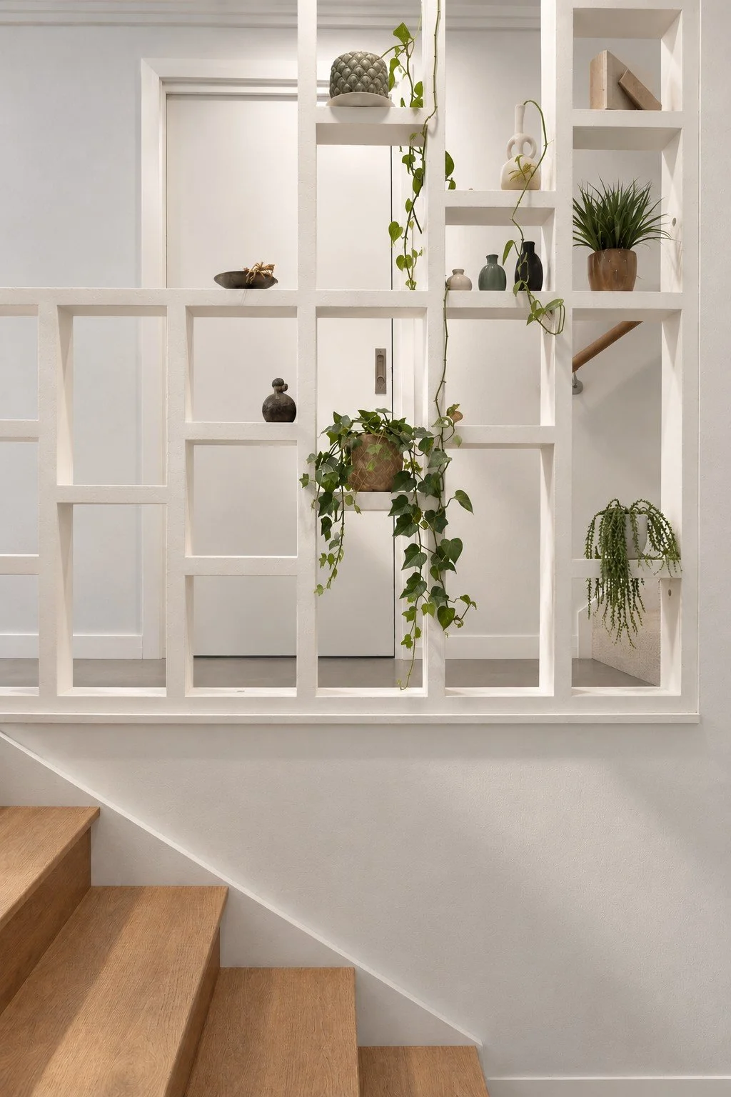 Custom open shelving and stair detail inside contemporary South Fremantle coastal home