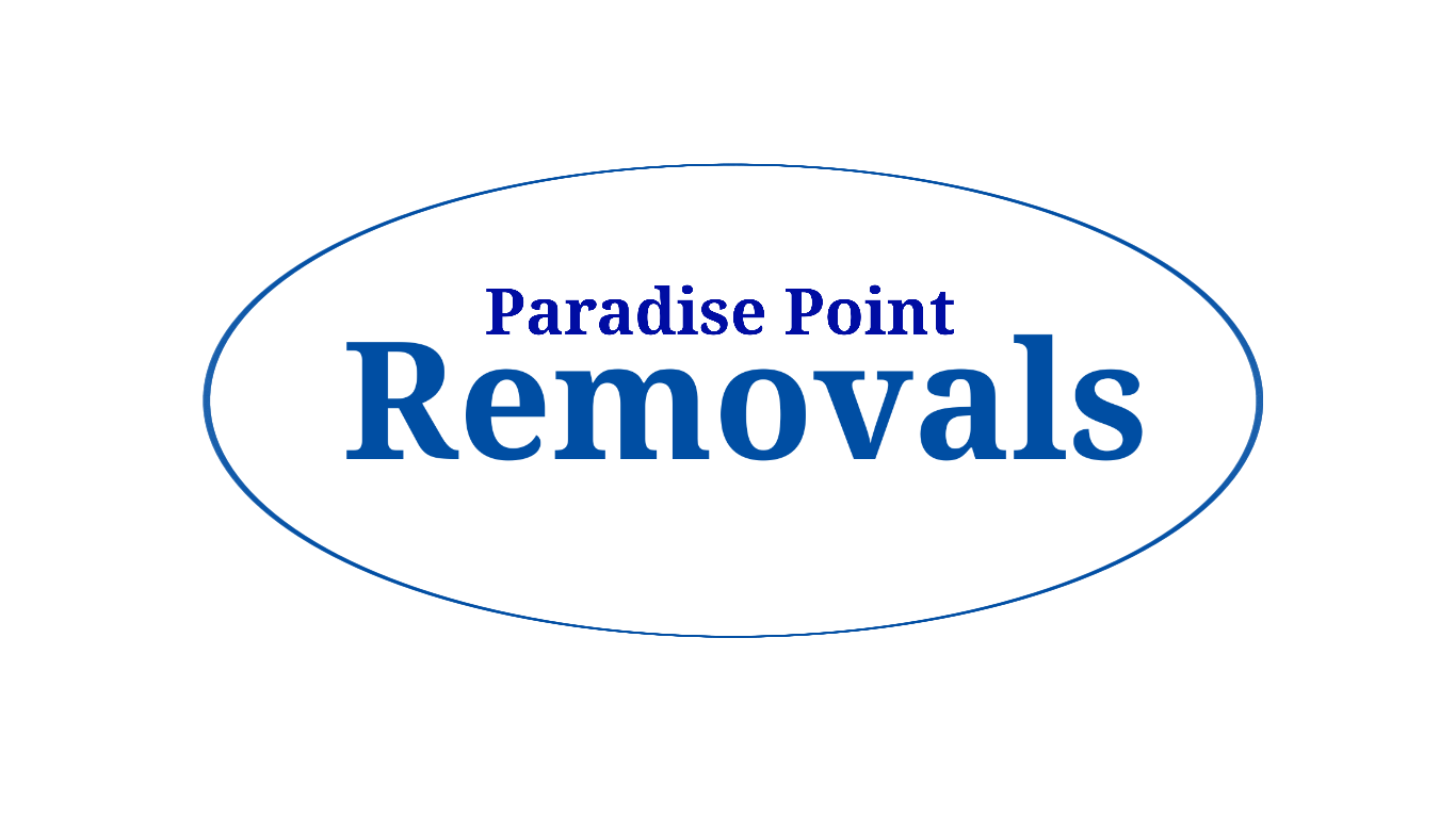 Logo for Paradise Point Removals, featuring an oval outline with the company name in blue text