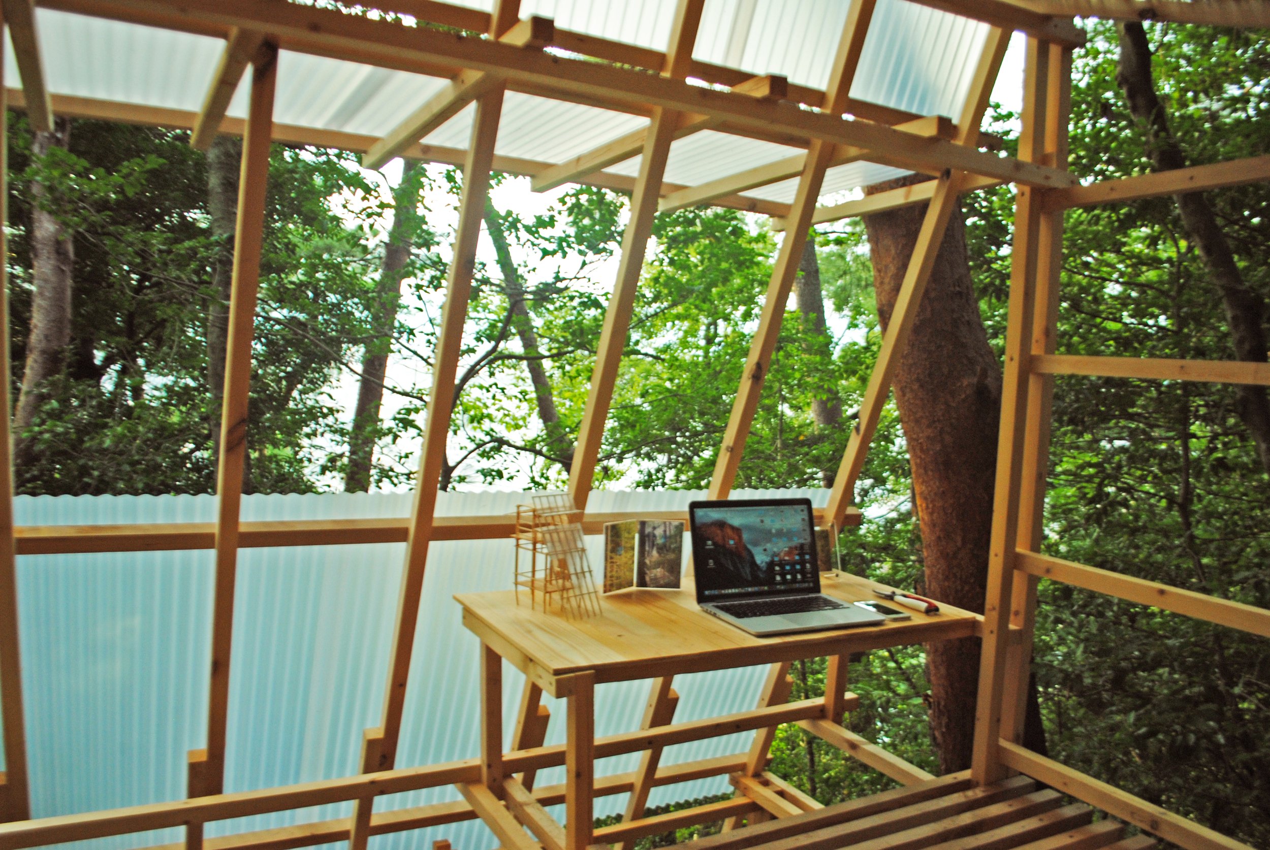 森の斜面小屋